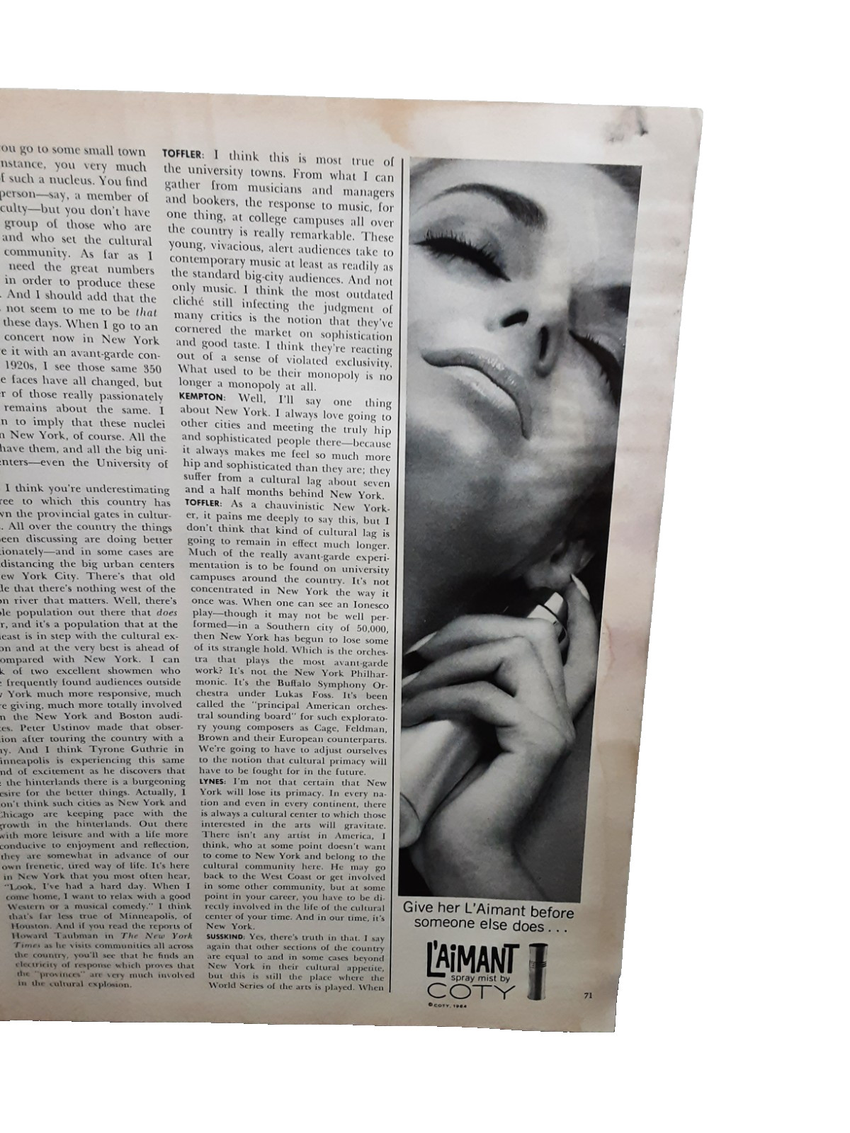 1964 Coty L’Aimant Perfume Spray Mist Vintage Print Ad Elegant Woman Image