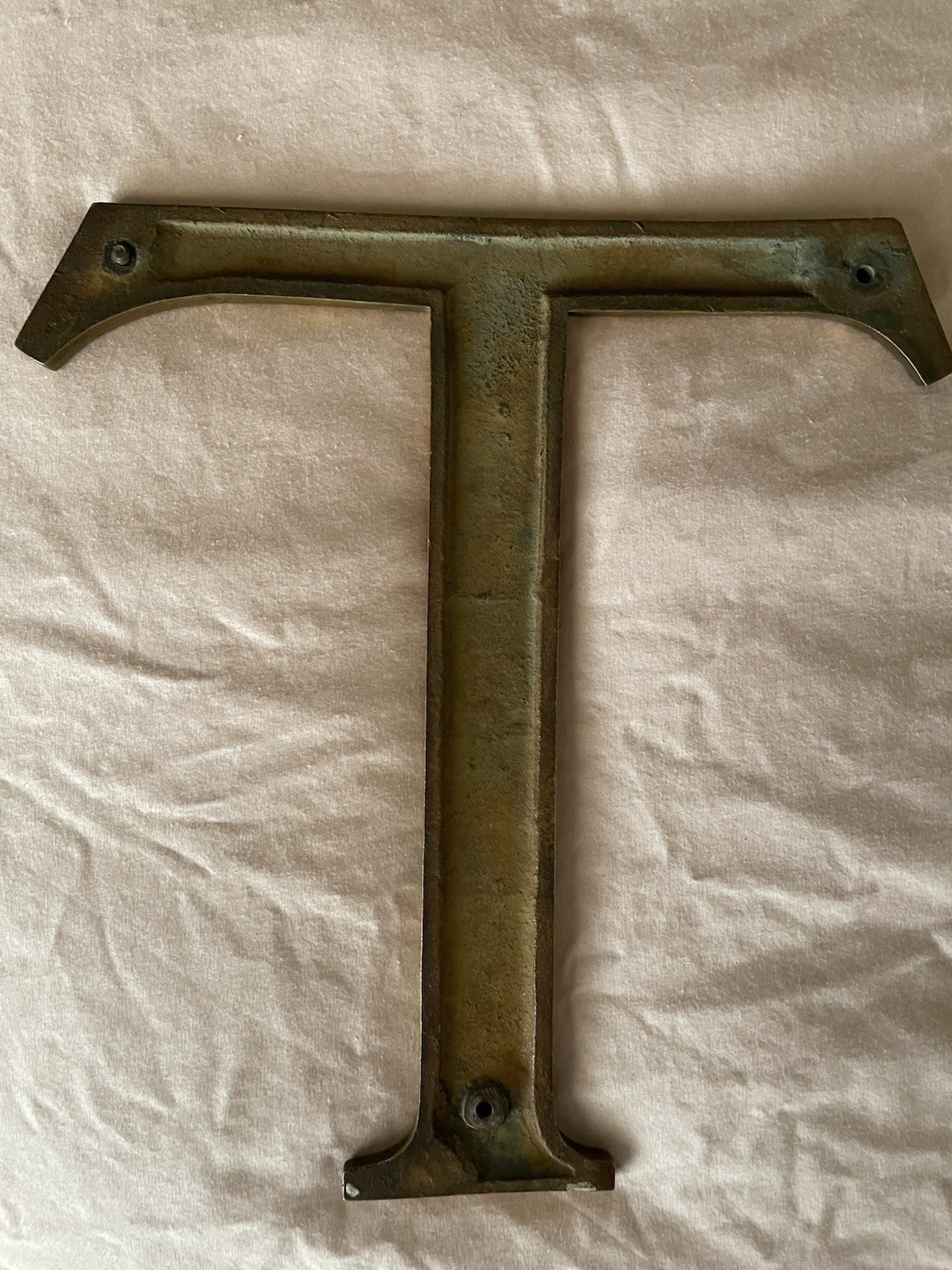 Vintage 9.75” Letter T Industrial Sign Blue Porcelain Bronze Display Decor