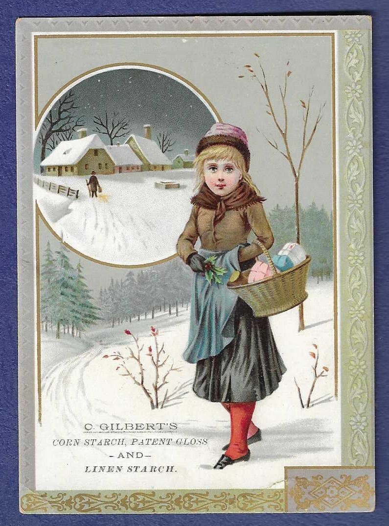 Victorian trade card C. Gilbert’s Corn Starch, Patent Gloss & Linen Starch