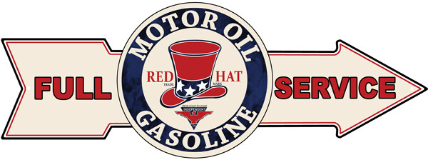 Red Hat Gasoline Full Service Arrow Metal Cut Out Sign 23.5×8.5