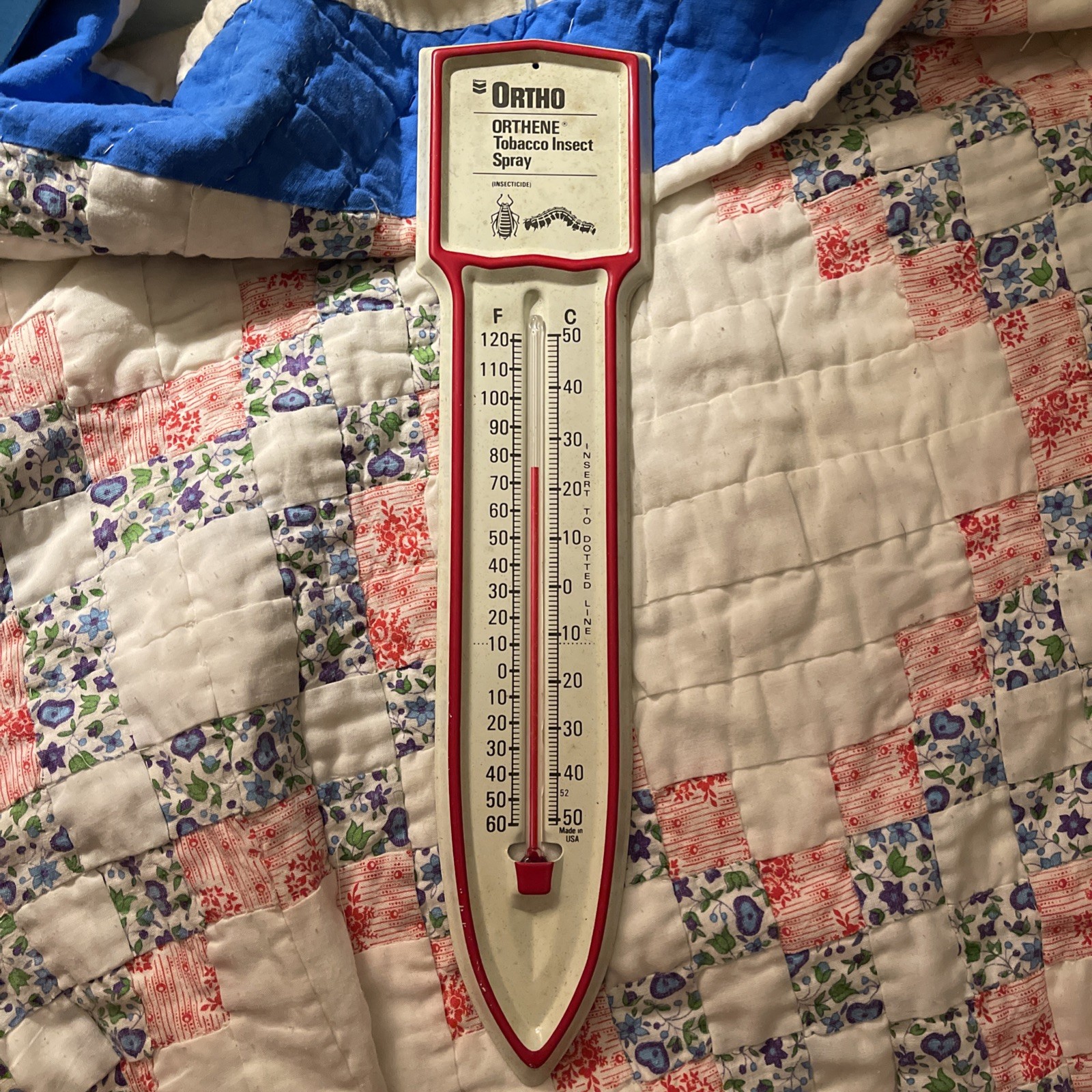 Vintage 13″ Metal Ortho Orthene Tobacco Insect Spray Thermometer Made in USA