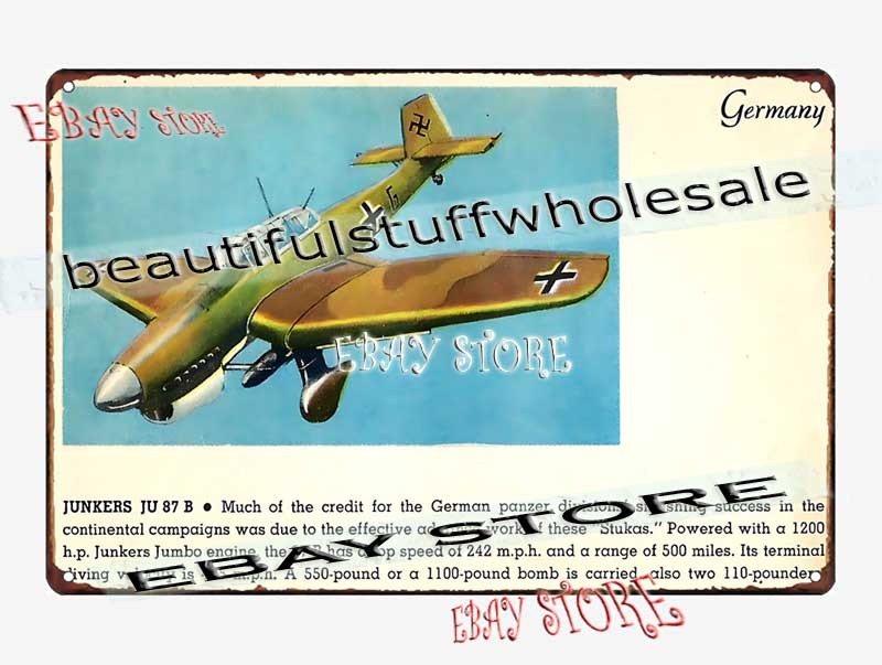 1942 WWII Germany Dive Bomber Aircraft Postcard Tin Sign home decoration