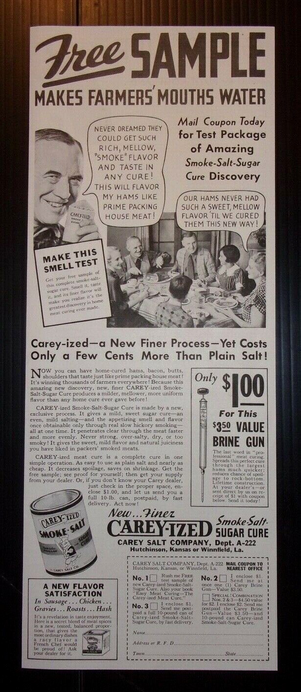 1936 Carey-Ized Smoke-Salt Sugar Cure Advertisement