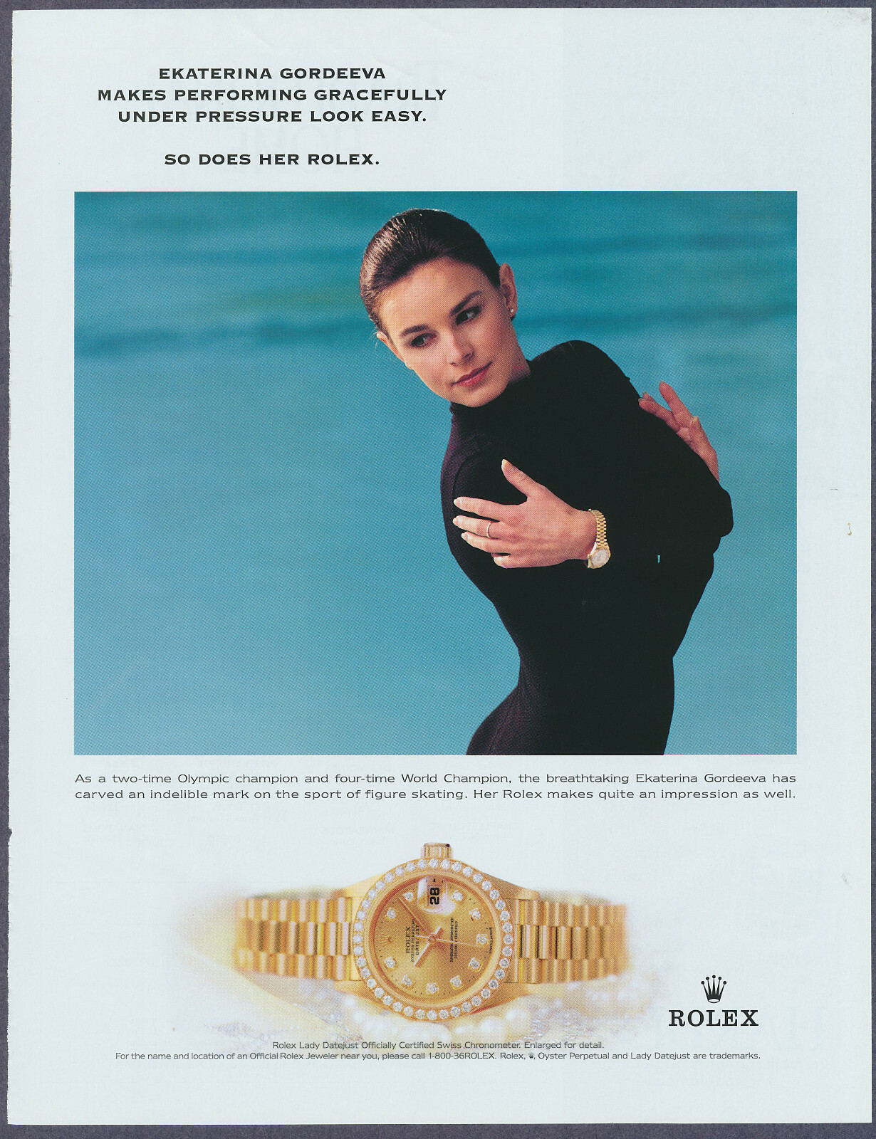 Rolex Ekaterina Gordeeva Olympic Champion Figure Skating Vintage Print Ad 1999