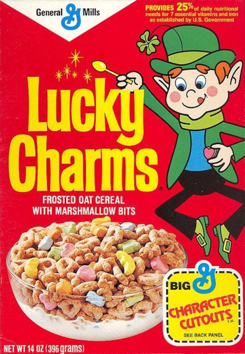 Vintage Lucky Charms Cereal Box Reproduction Print Advertising 17×12