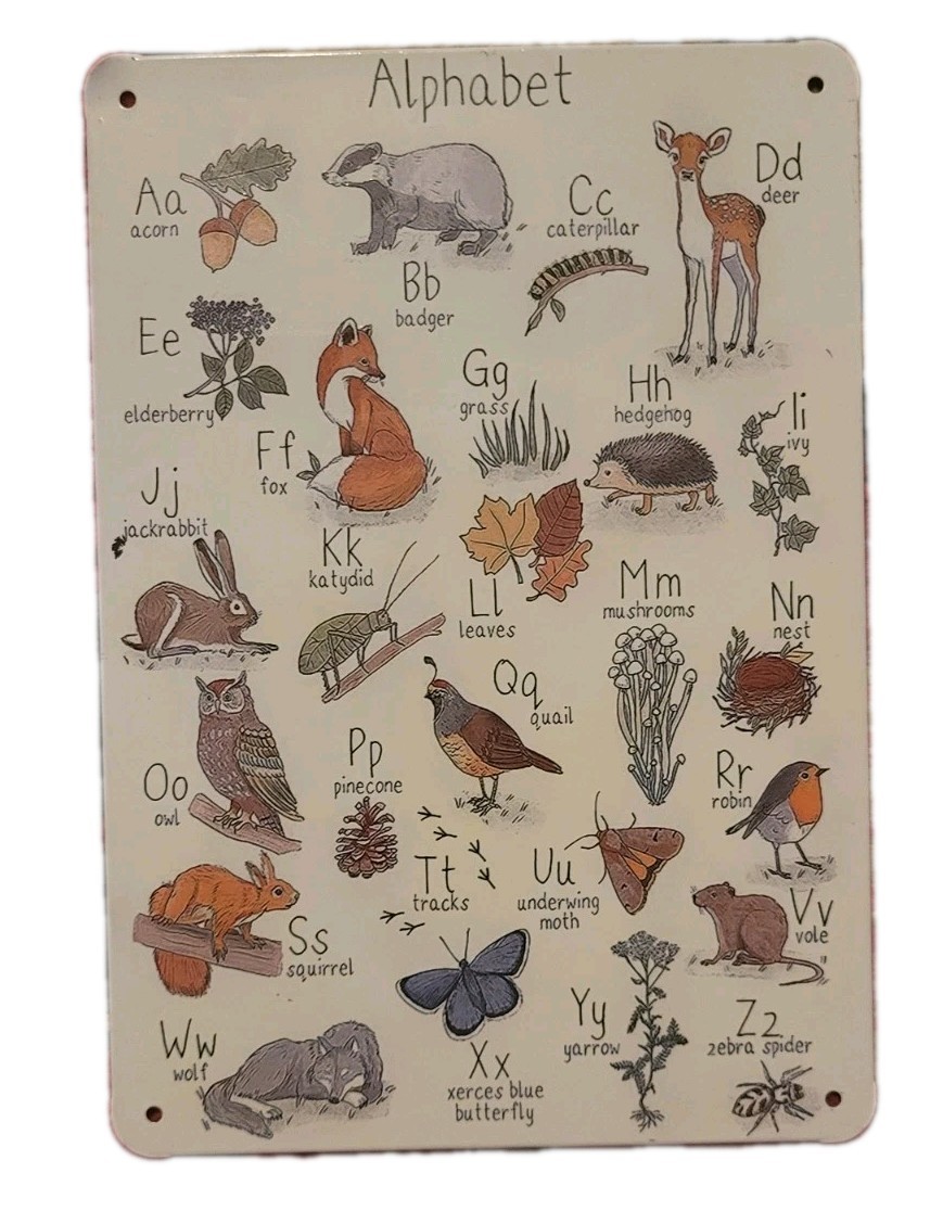 NEW Alphabet 5.5×8″ zoo animal letters metal sign children nature sweet picture