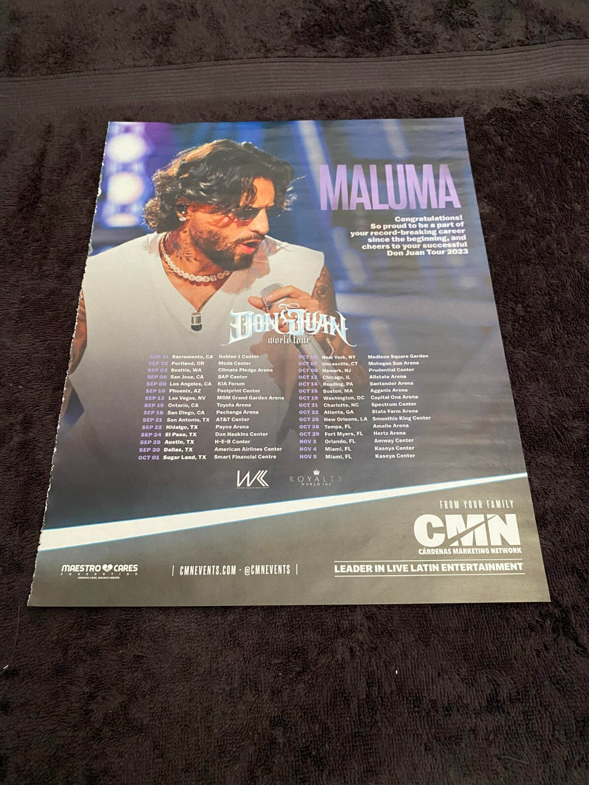 MALUMA 2023 ad for sold out “Don Juan World Tour” dates/cities & MANUEL TURIZO