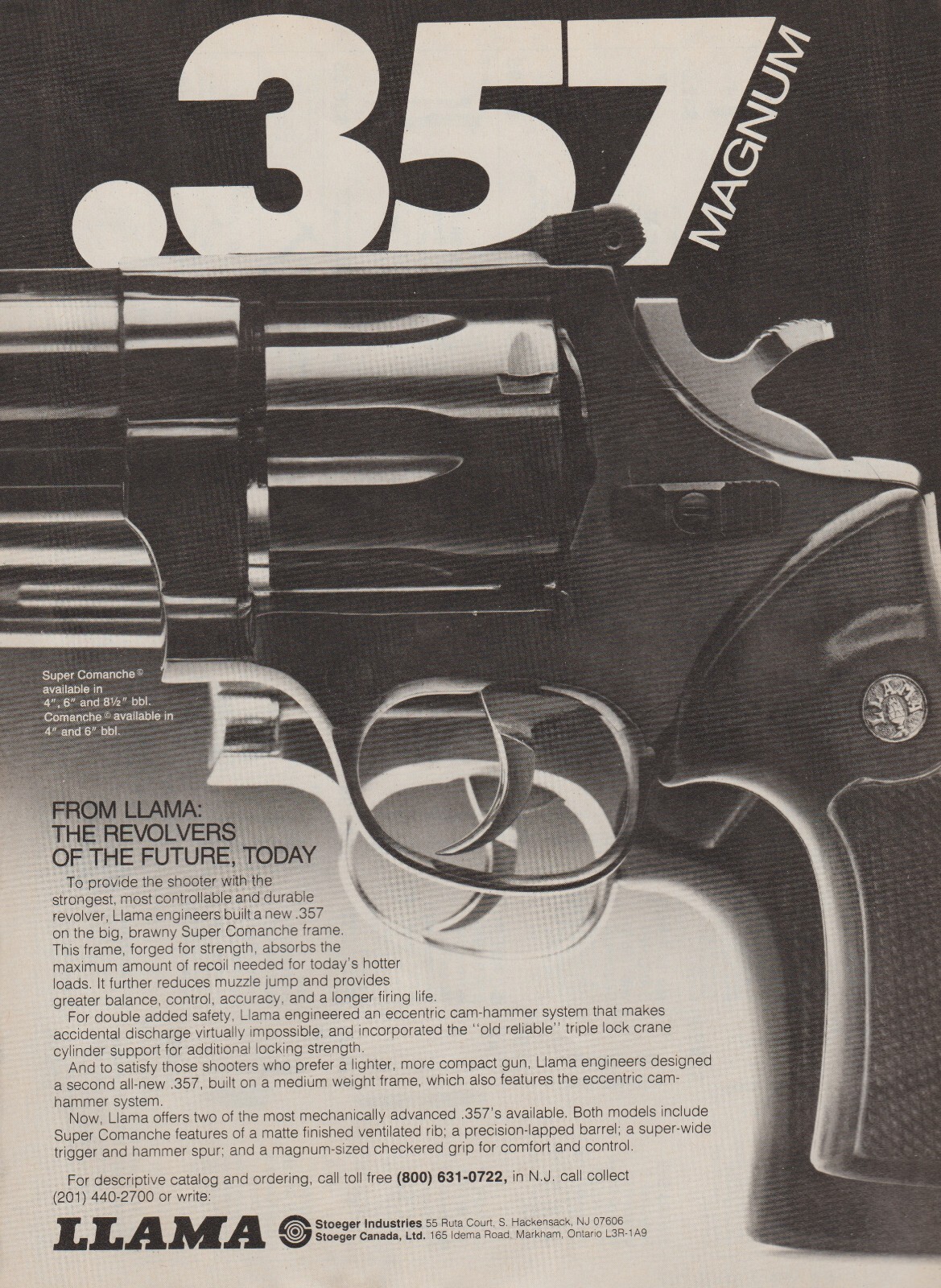 1982 Stoeger Industries – Llama Super Comanche Magnum Revolver – Print Ad Photo