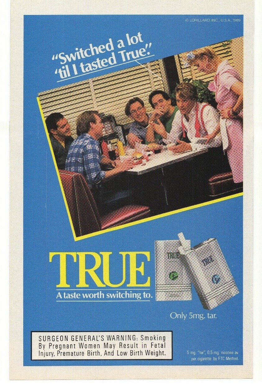 1989 True Cigarettes Advertisement