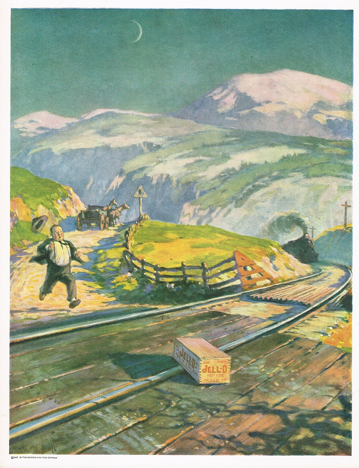 1920s Vintage Jello Train Railroad Art Large Original Print Advertising