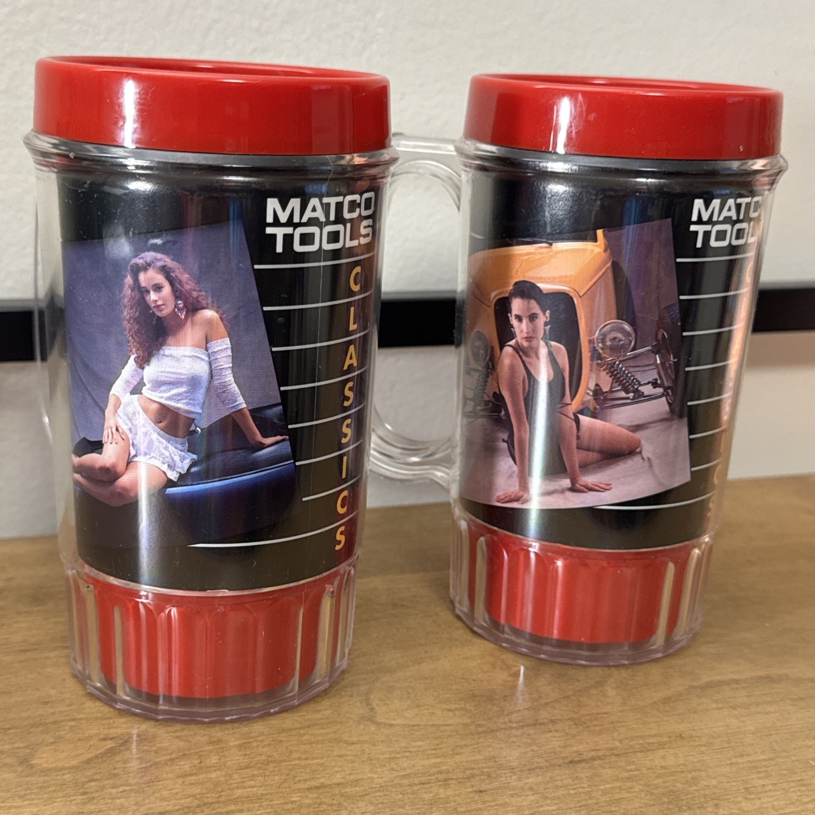 Lot Of 2 MATCO Tools Classic Vintage Pin Up Calendar Girl Insulated Mug Cup
