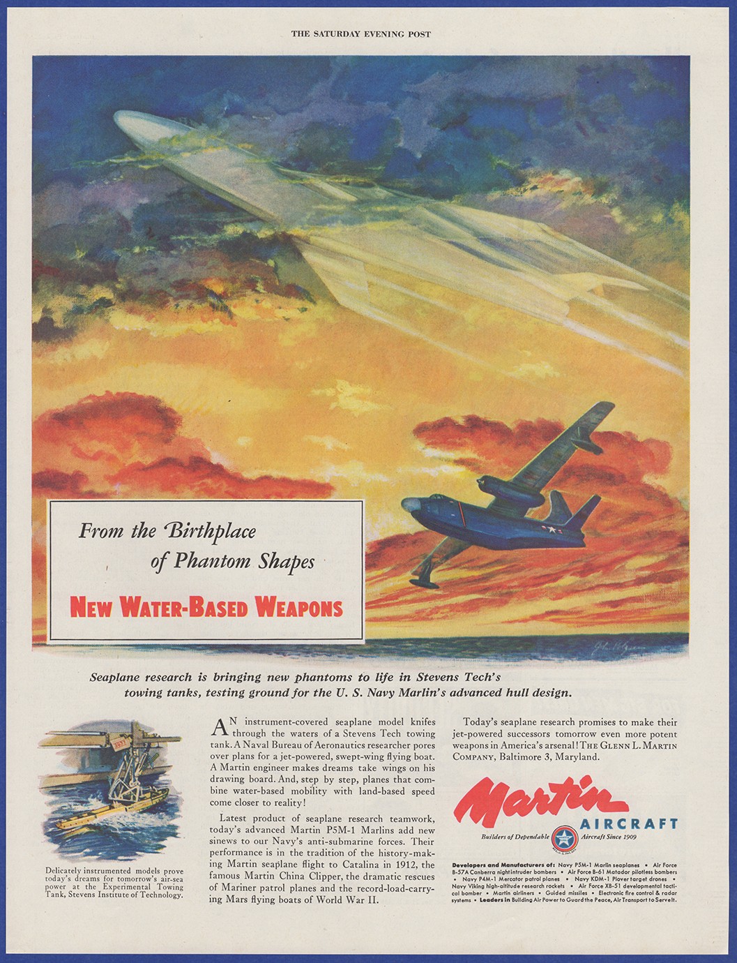 Vintage 1952 MARTIN Seaplane Aircraft Airliners Aviation 1950’s Print Ad