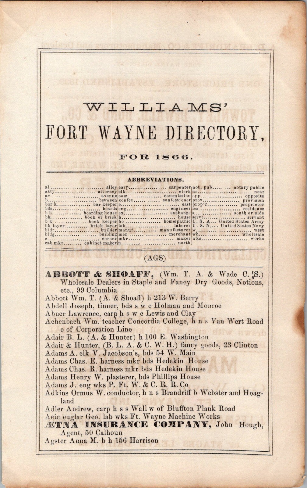 1866 H.H. Bossler Notary Public Real Estate FORT WAYNE IN 3″ H Print Ad