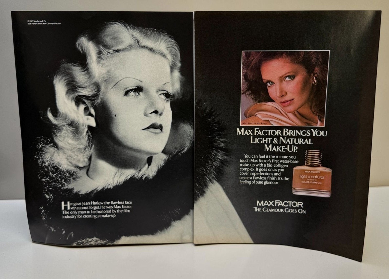 Max Factor Makeup Vtg Print Ad 1980s Glamour Jean Harlow Jaclyn Smith Hollywood