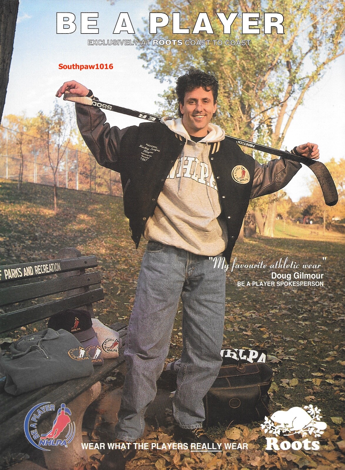 1993 Doug Gilmour “Roots Be A Player” NHLPA Athletic Wear Original Print Ad