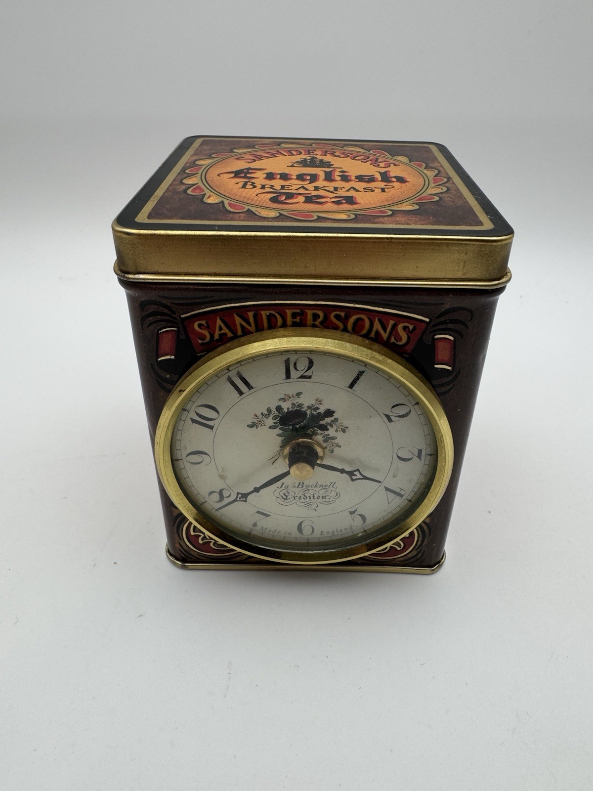 Vintage Sandersons English Breakfast Working Tea Clock With Label And Insert