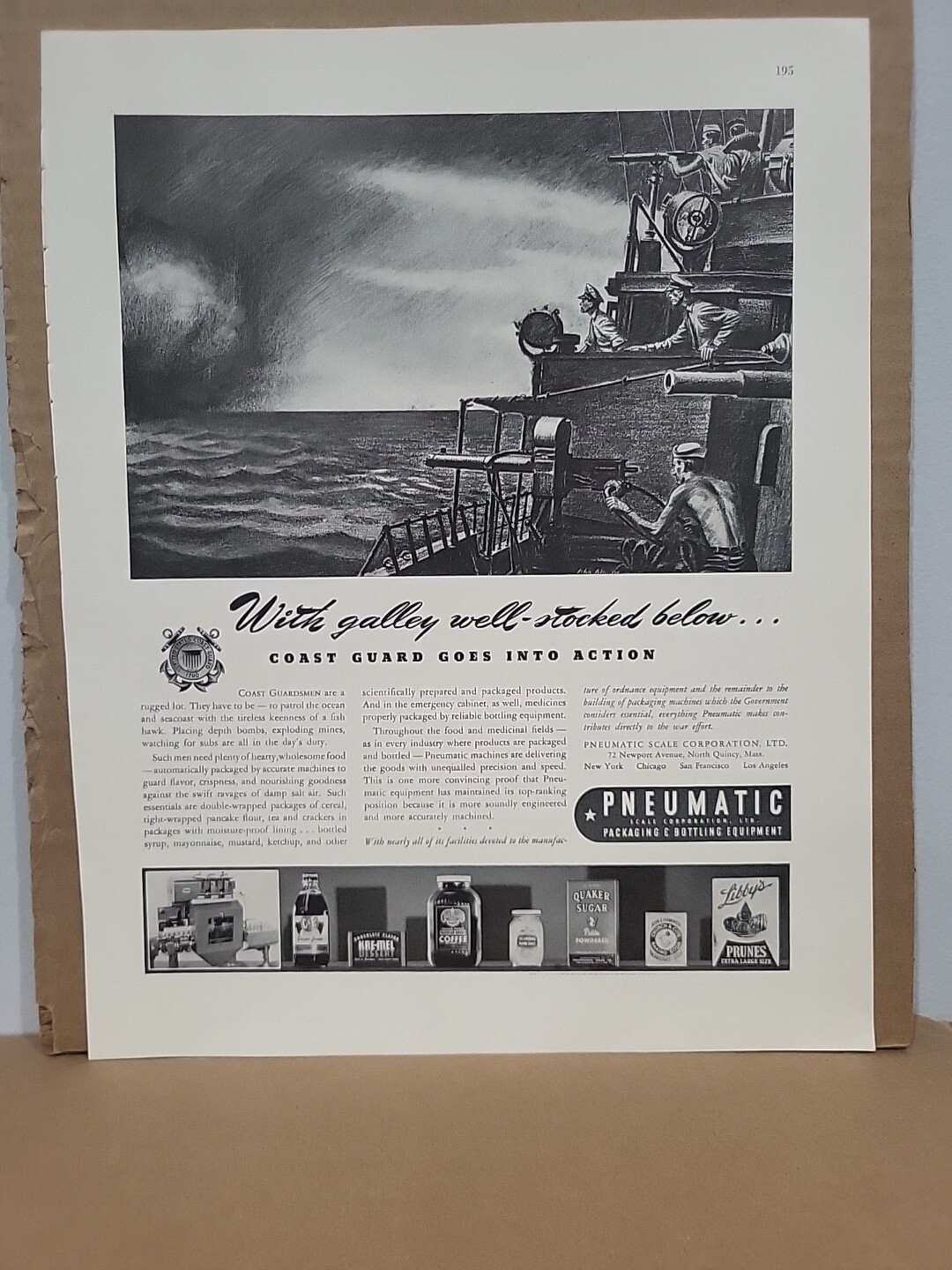 1942 Pneumatic Packaging Bottling Fortune WW2 Print Ad Q4 Navy Sailors Ship Guns