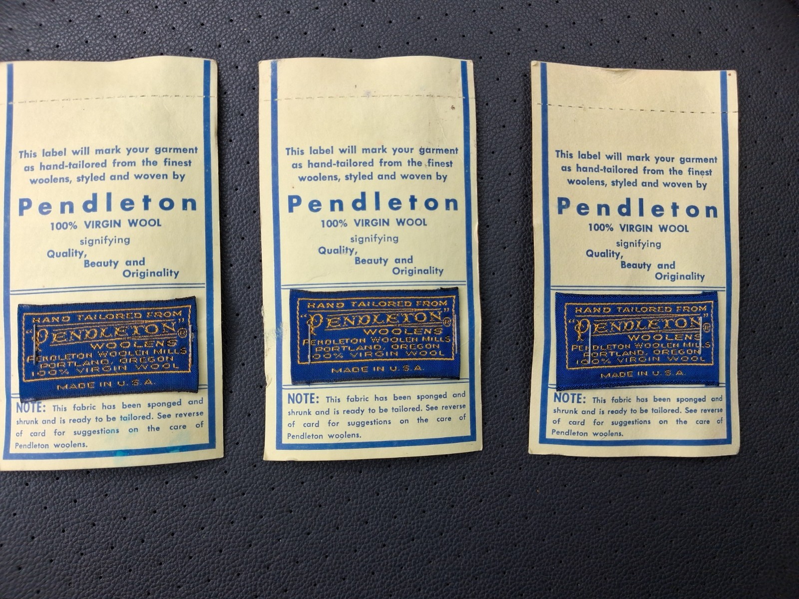 Vintage NOS Lot Of 3 Pendleton Woolens Mills Virgin Wool Clothing Tags