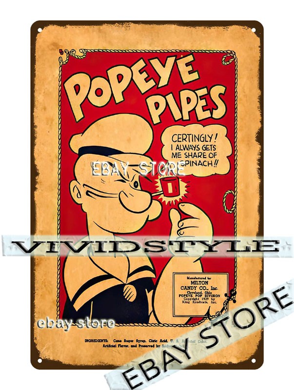 Tin Sign 1930s Popeye Pipes Candy Store Box Poster exterior house