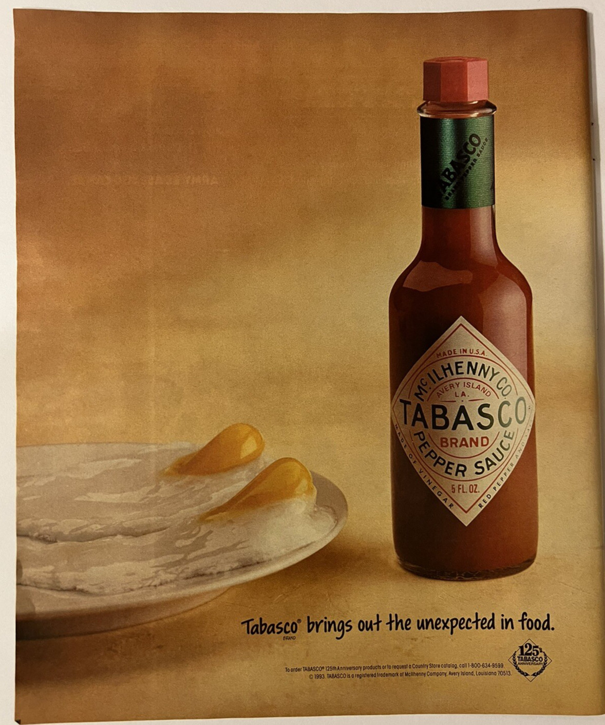 Vtg 1990s Tabasco Pepper Sauce Ad, Brings out the Unexpected in Food