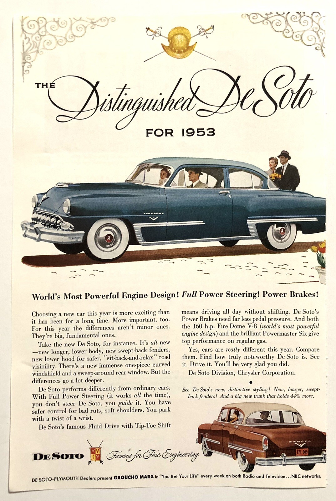 1953 Original Print Advertisement Full Page – Plymouth De Soto. Vintage