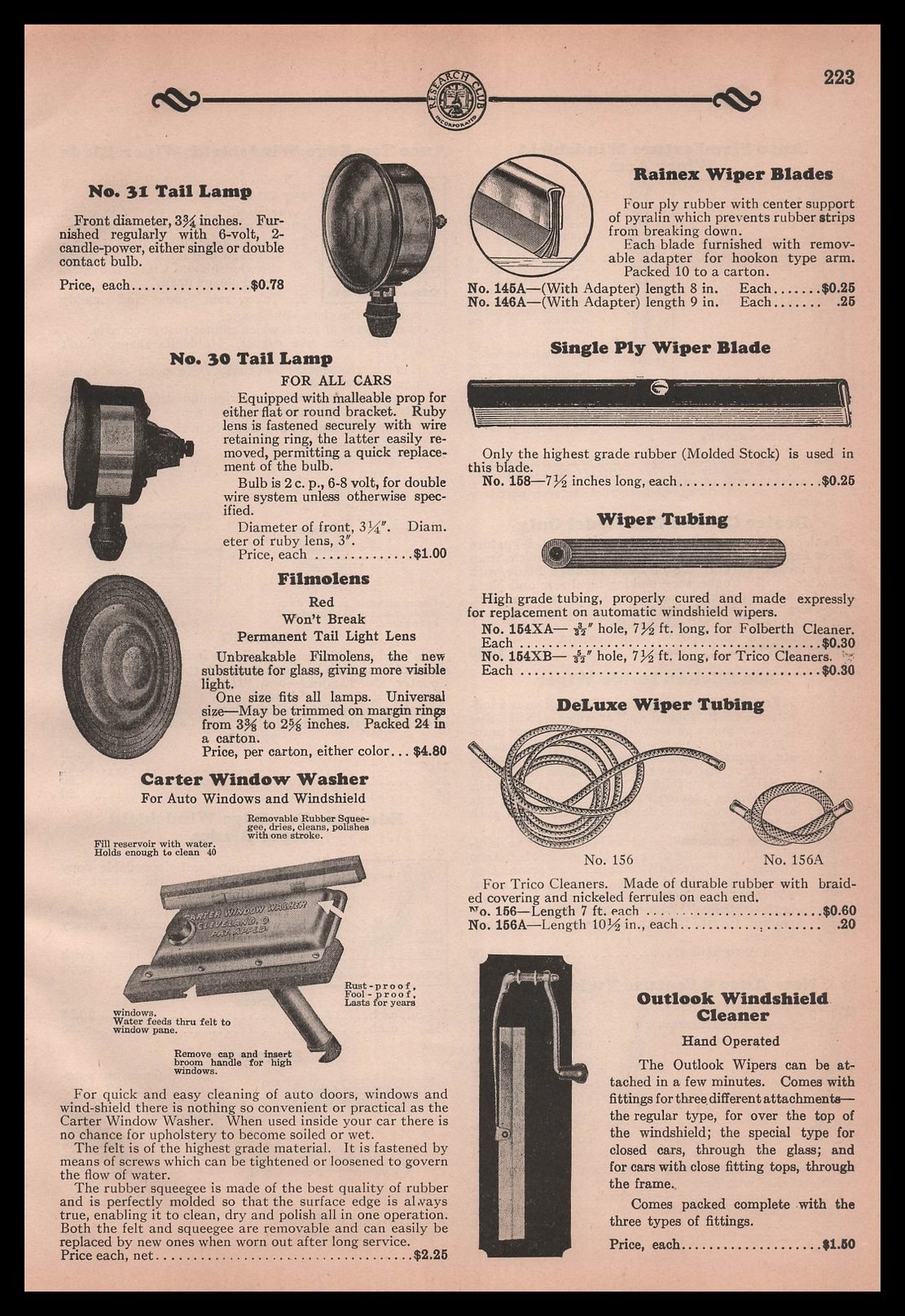 1931 Carter Window Washer Cleveland Ohio Rainex Wiper Blades Vintage Print Ad