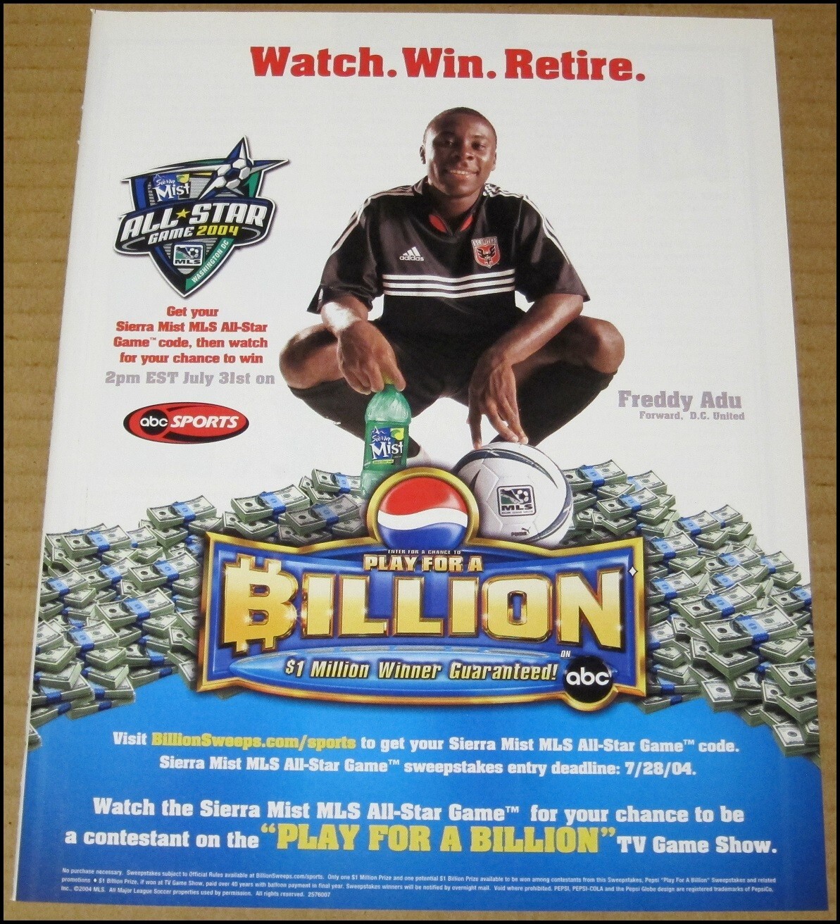 2004 Freddy Adu MLS All-Star Game Print Ad Advertisement Sierra Mist D.C. United