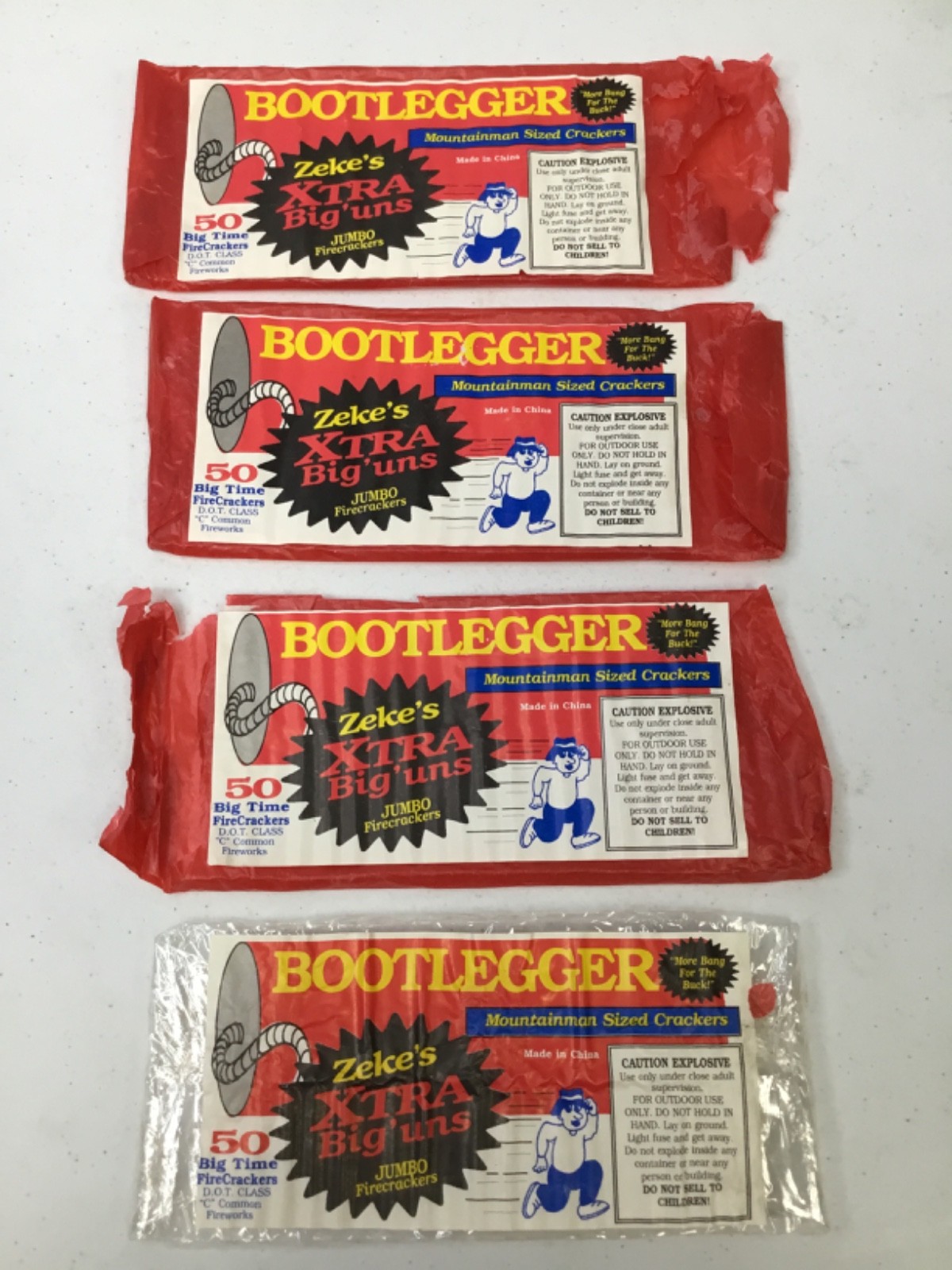 Lot of 4 Vintage Bootlegger Firecracker Labels