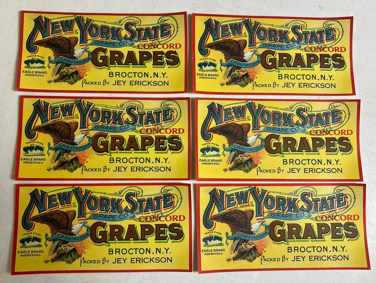 Vtg Lot Of 6 Concord Grapes Paper Crate Label Chautauqua Eagle Brand Brockton NY