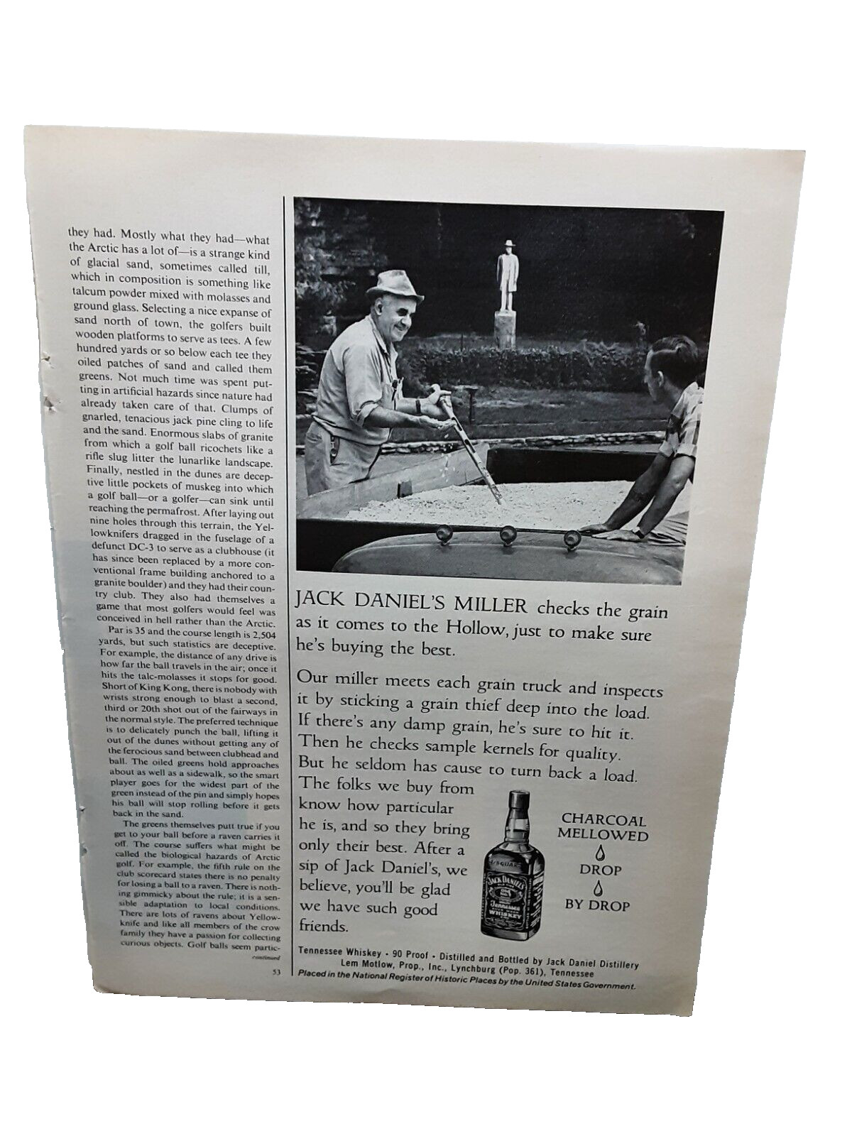 1973 Jack Daniels Whiskey Miller Checking The Grain Original Print Ad Vintage