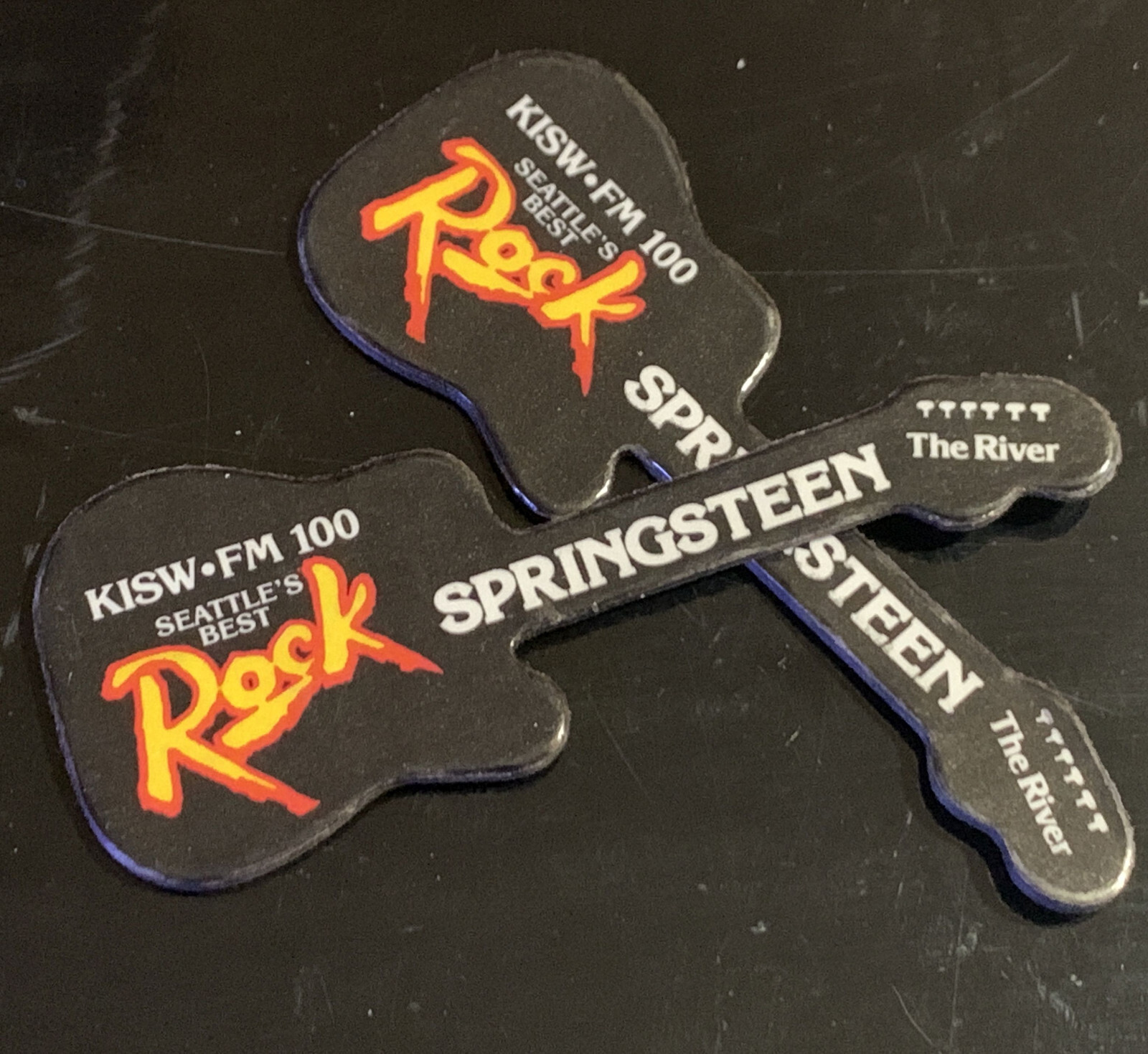 KISW SEATTLE’S BEST ROCK * BRUCE SPRINGSTEEN * C-BOARD DIECUT GUITARS * SET OF 2