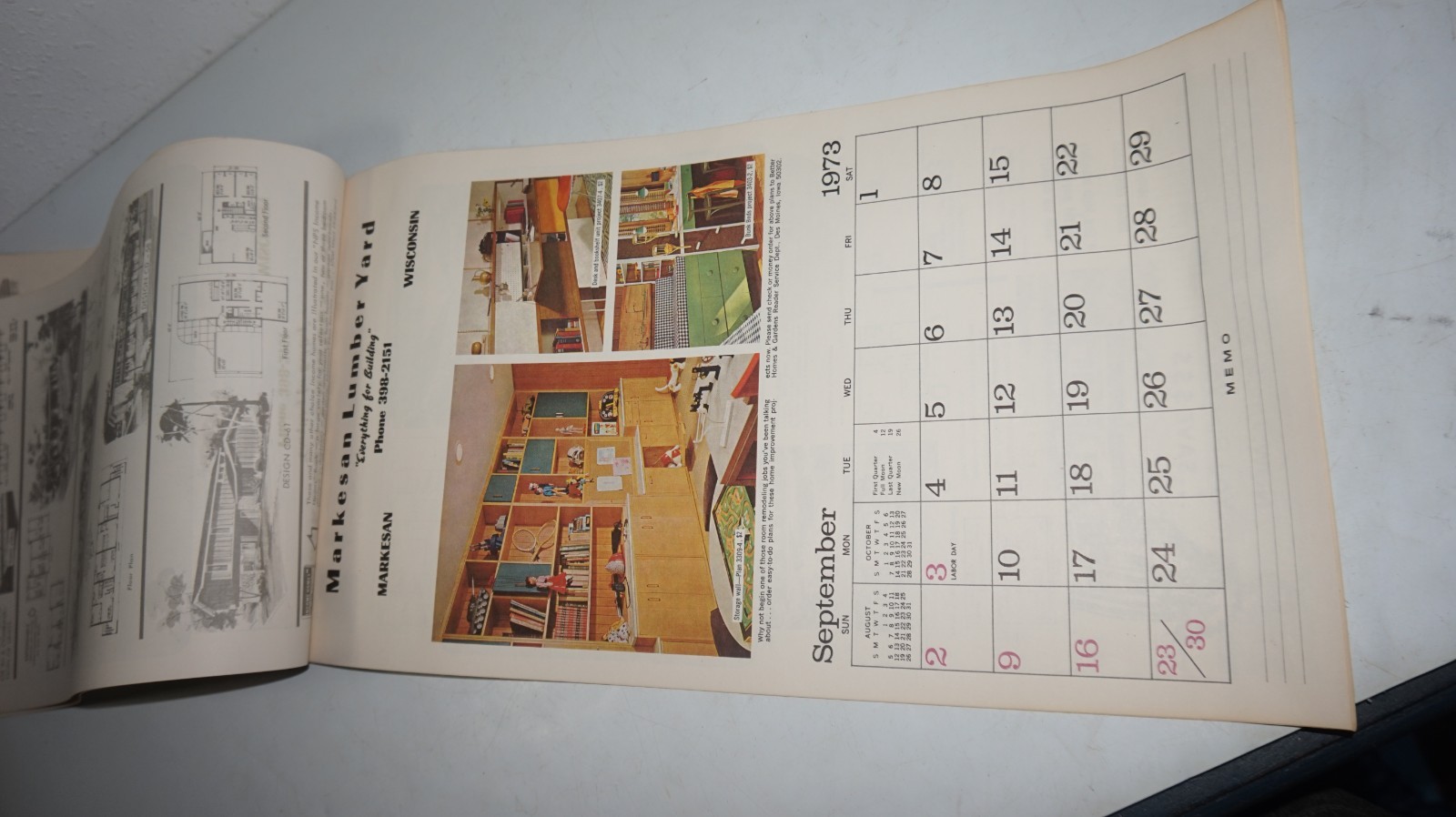 Vintage 1973 Markesan Wisconsin Lumber Yard Wall Calendar Home Plans Housing