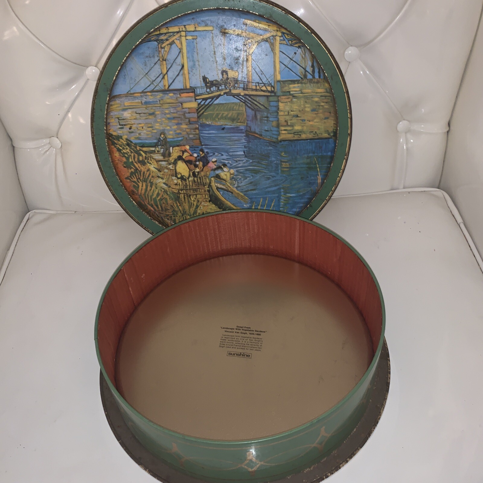 Vntg Vincent Van Gogh Landscape Large Round Tin Box From Sunshine Rare!