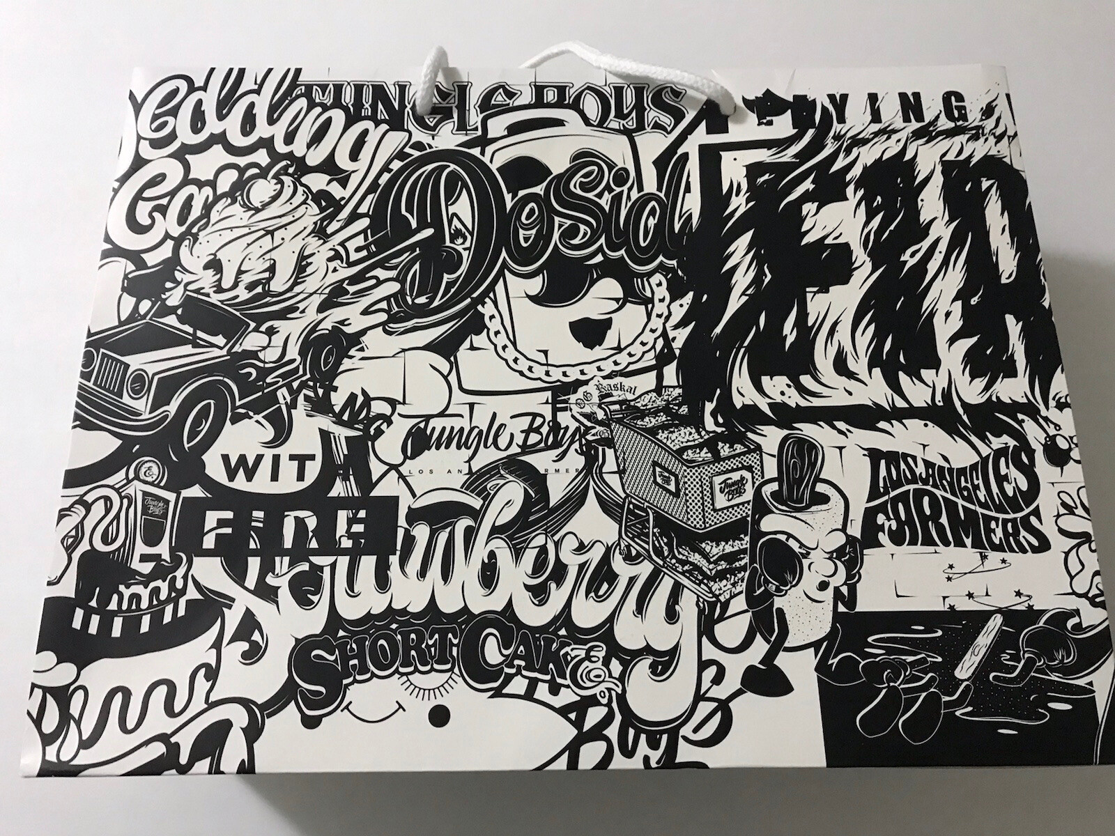 Jungle Boys, L.A Farmers, Paper Bag Store Bag, White Black Graffiti Design