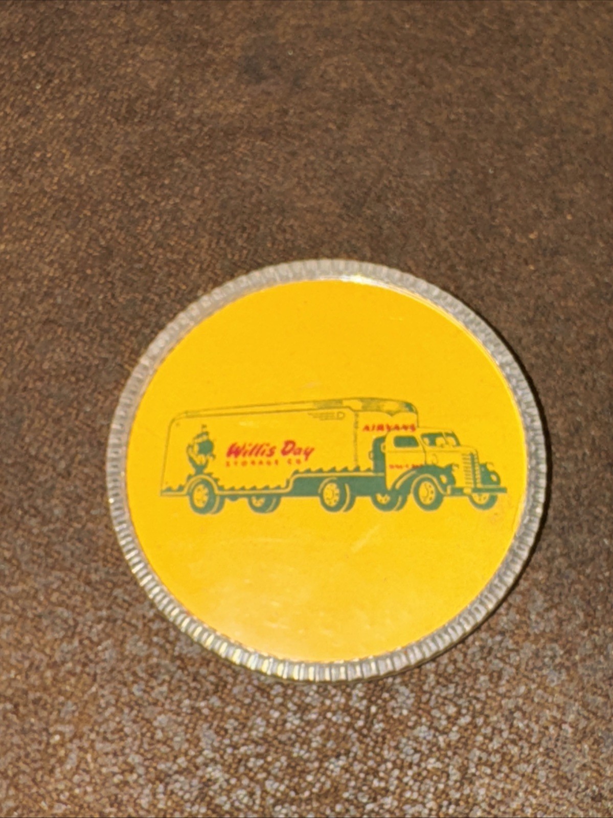 Willis Day Storage Moving Trucking Token Plastic Coin Toledo Ohio Yellow
