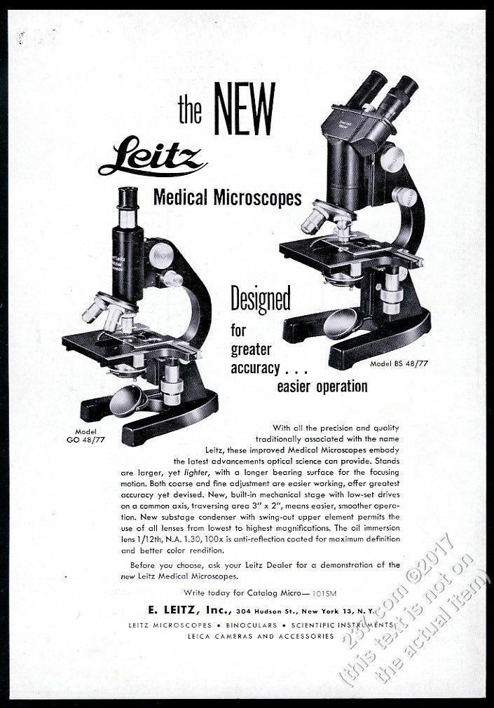 1950 Leitz medical microscope 2 models photo vintage print ad