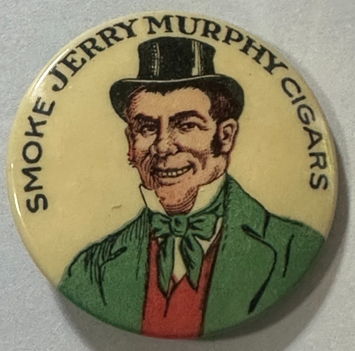 CIGAR PINBACK BUTTON VINTAGE CELLULOID ADVERTISING SMOKE JERRY MURPHY CIGARS