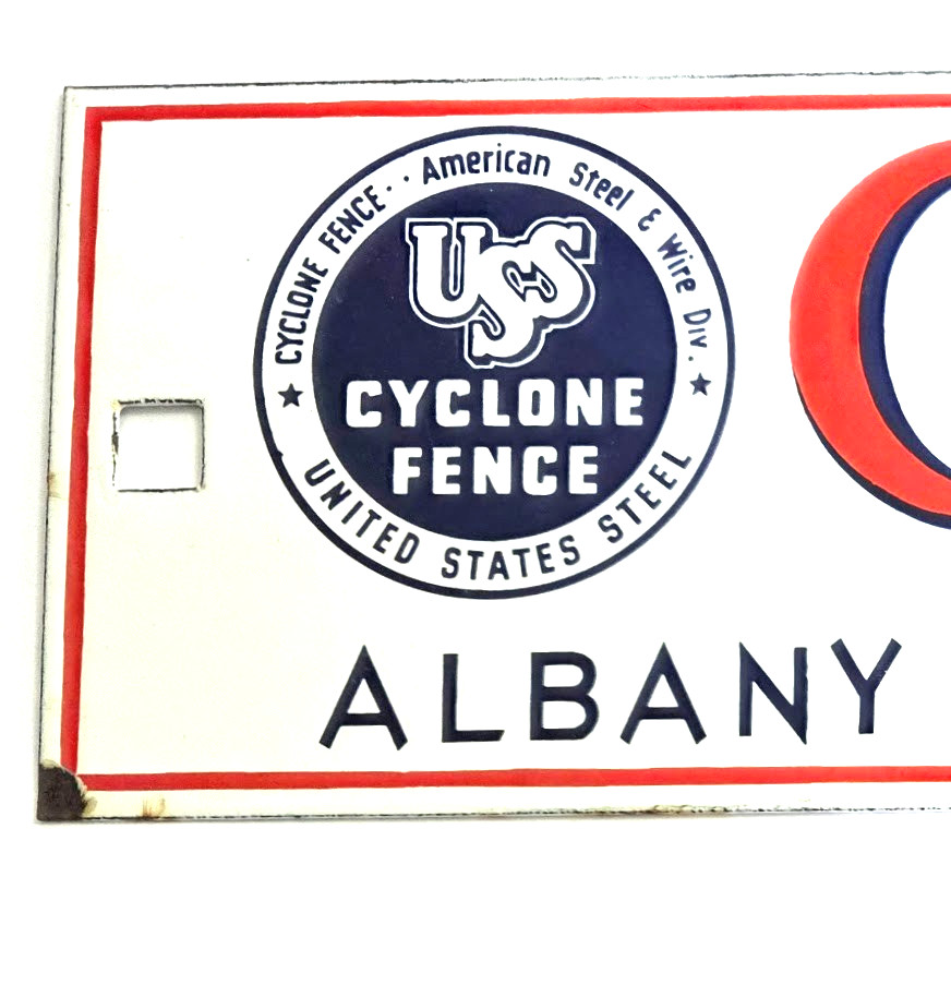 Vintage Original Porcelain Advertising Sign Cyclone Fence Albany NY US Steel