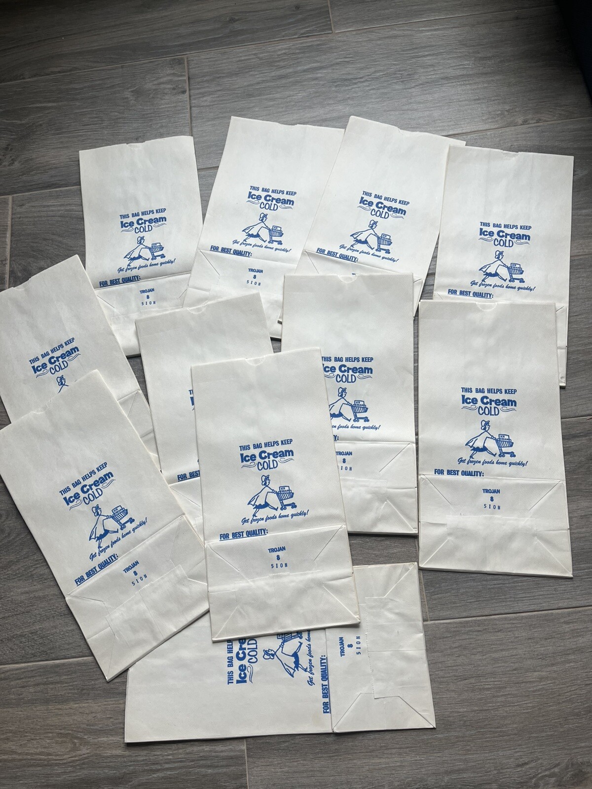 Lot of 10 NOS Vintage Advertising Grocery Store Ice Cream Bags 1950s – 60s