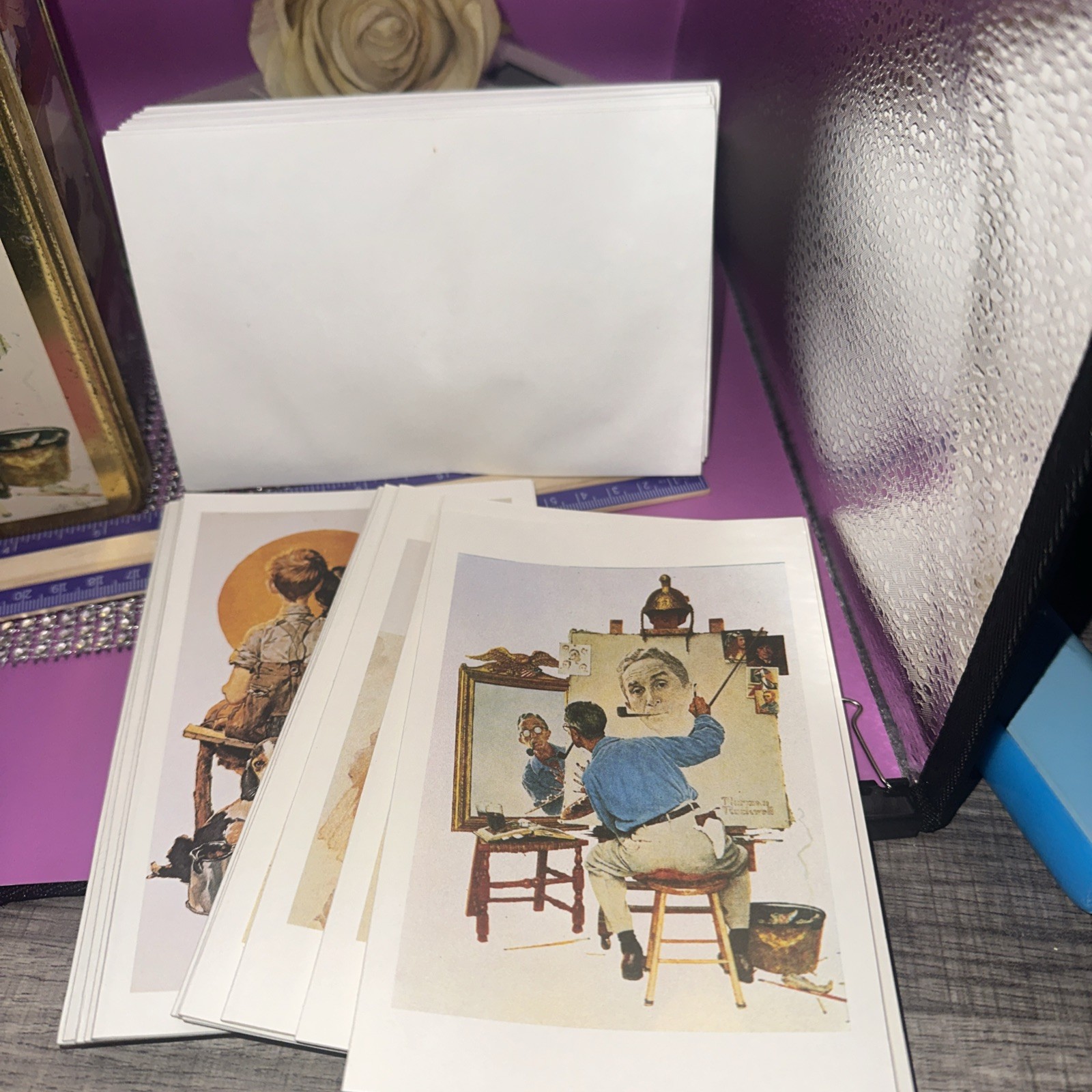 Norman Rockwell Saturday Evening Post Hinged Tin, Note Cards & Envelopes ✉️ 1994