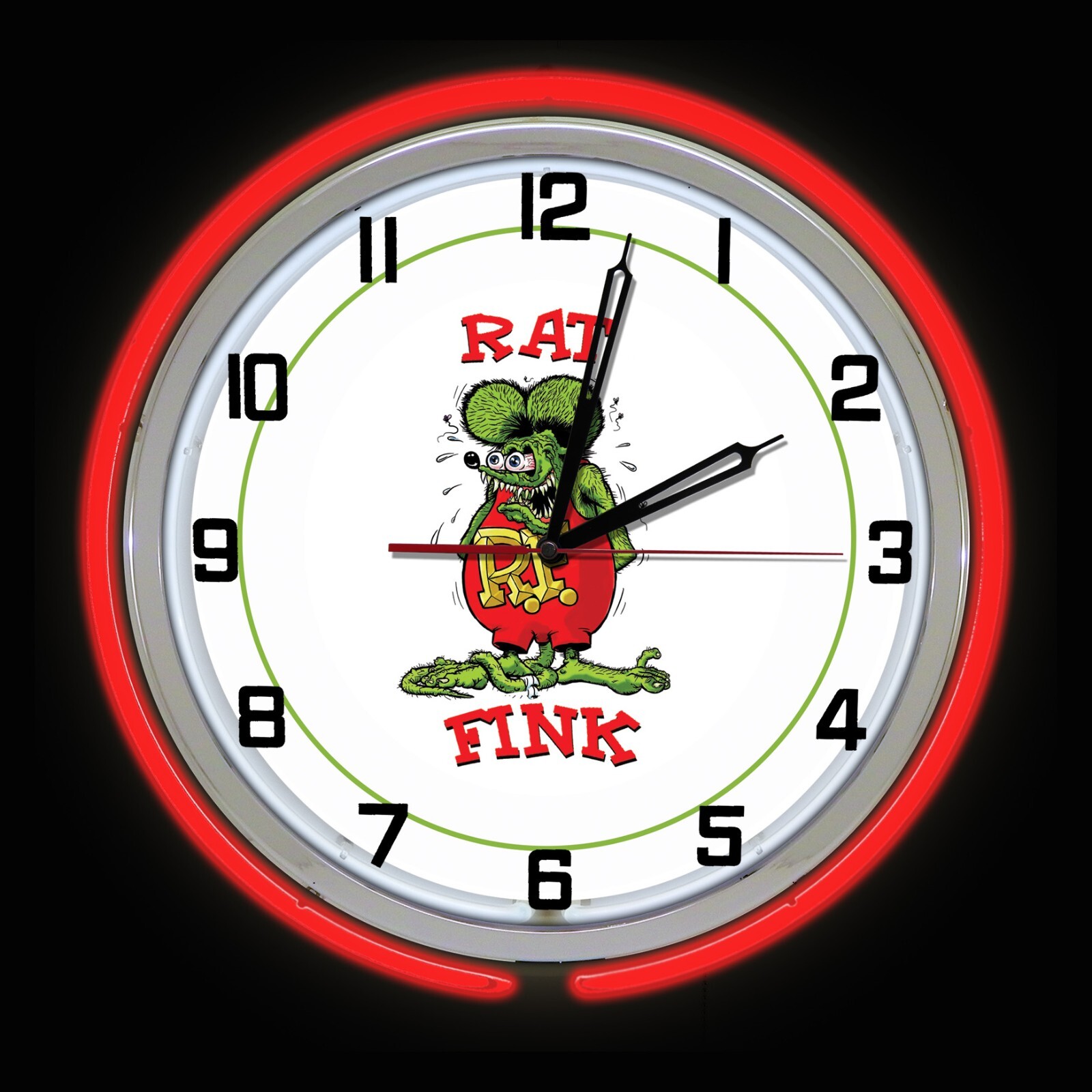 15″ Rat Fink White Sign Red Double Neon Clock