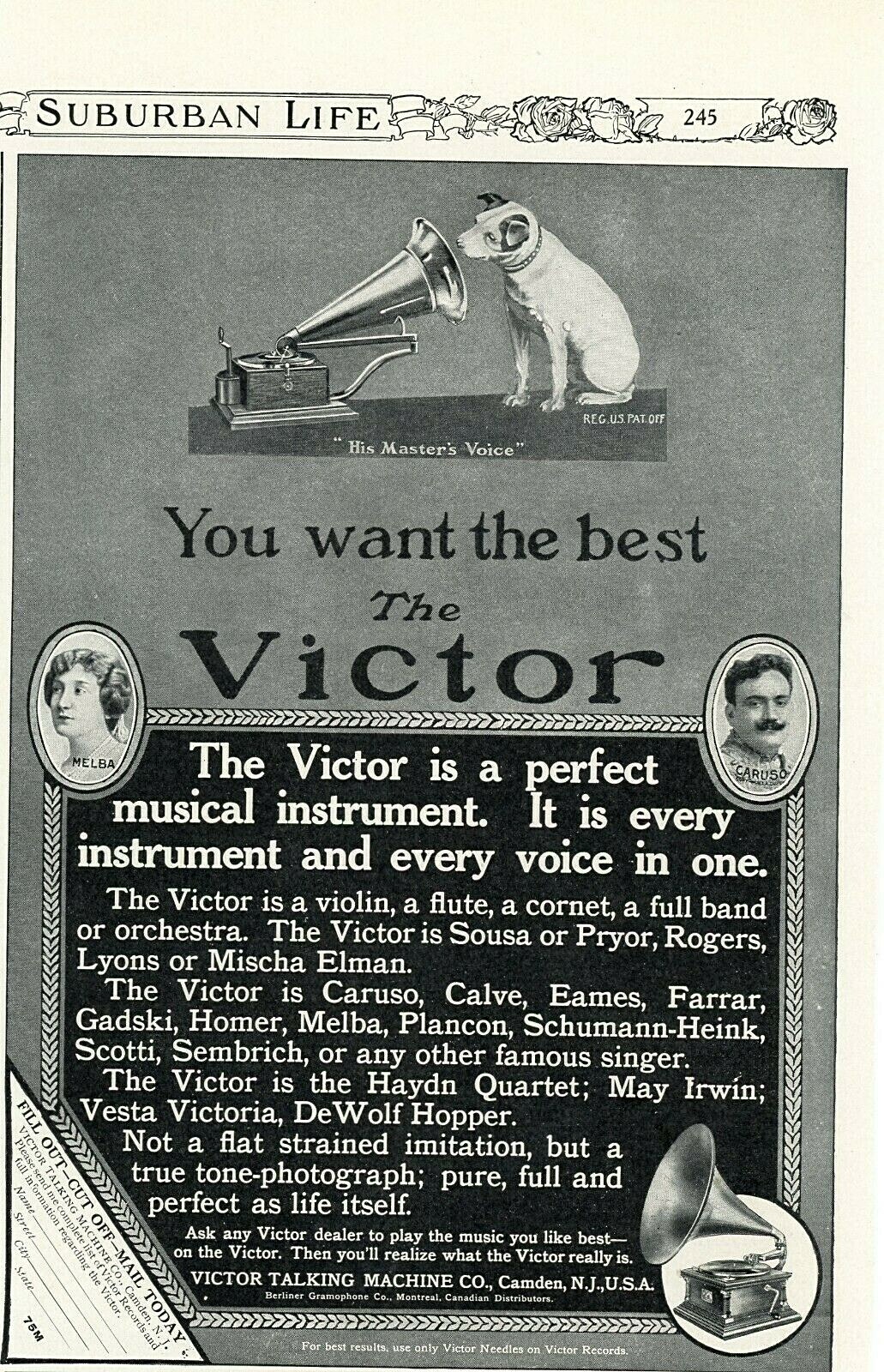 Vintage Ad Print The Victor Record Player, 1908, 9 x 5.75.