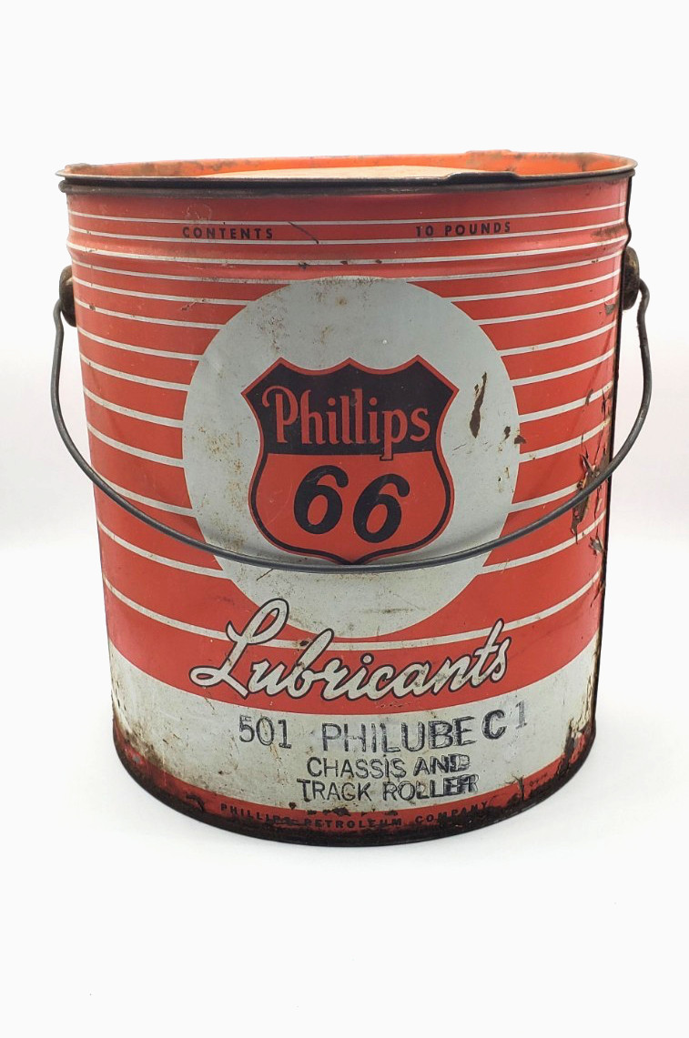 Vintage PHILLIPS 66 Lubricants Philube 10 Pound Grease Can Gas & Oil Advertising