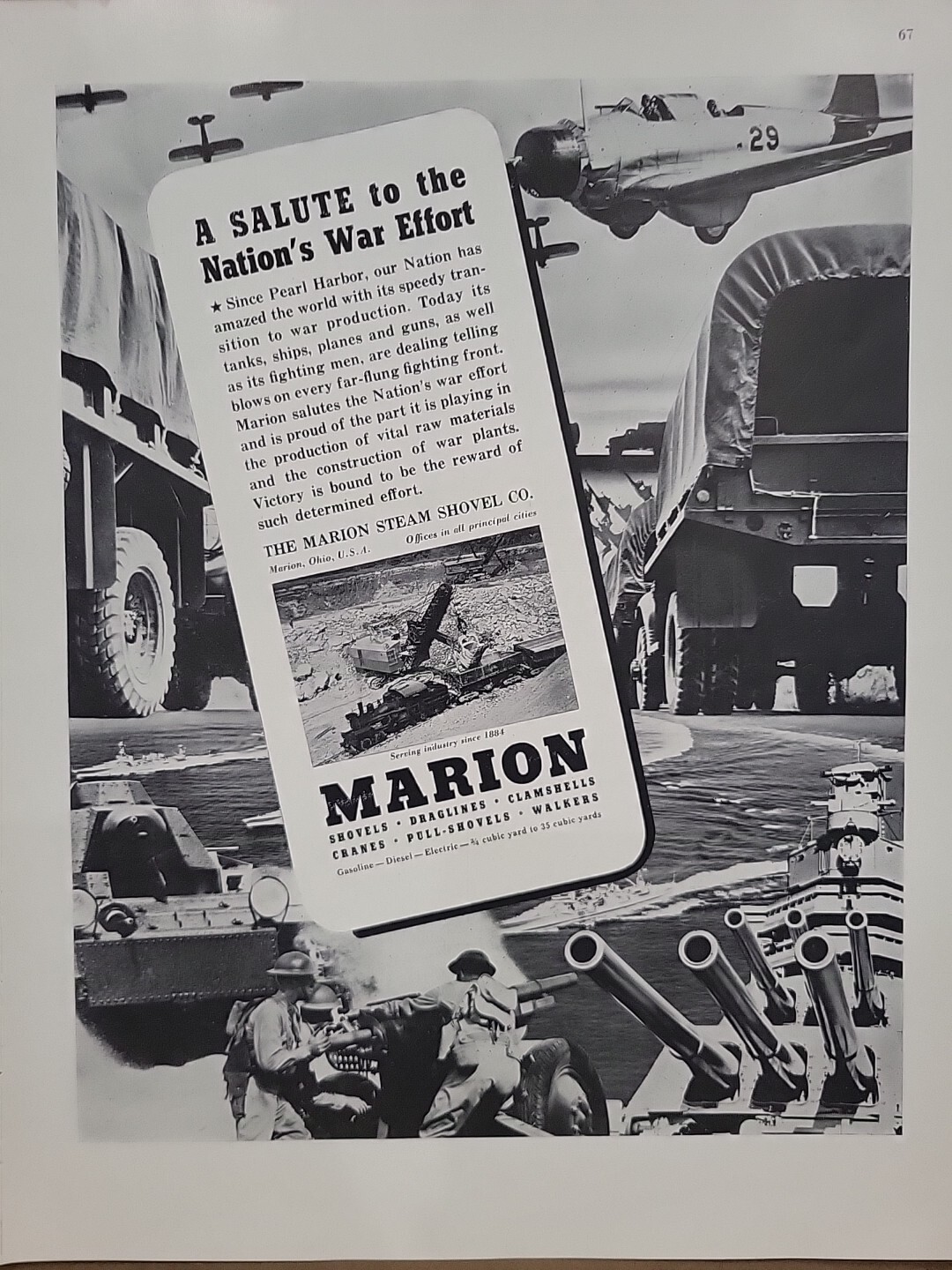1942 Marion Steam Shovels Fortune WW2 Print Ad Q4 Plane Tanks Army Trucks Guns