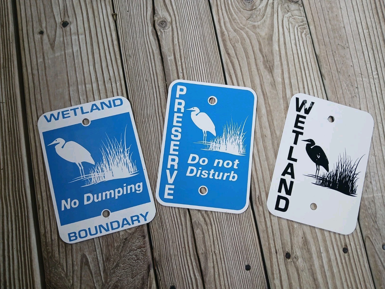 US FOREST SERVICE WETLAND,BOUNDARY, PRESERVE,3 THICK METAL SIGNS