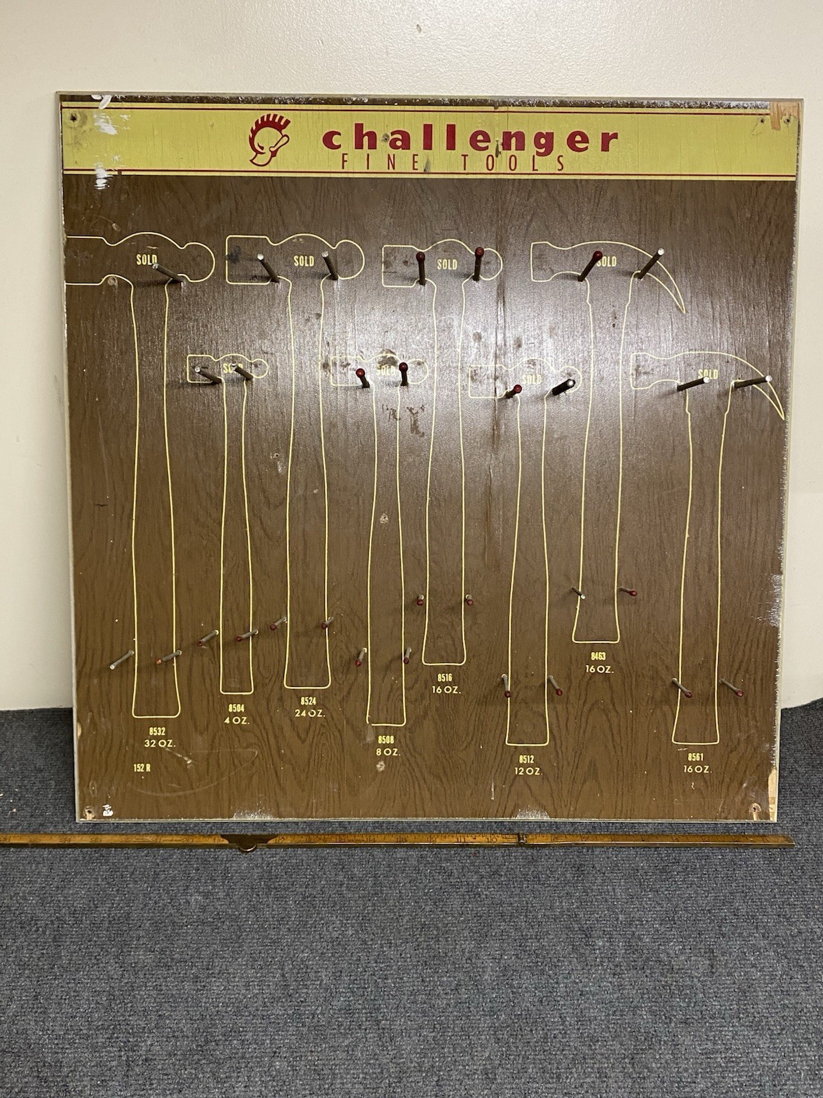 Vintage Proto Challenger Hardware Store Tool Board #152R HAMMERS! 24” x 24″