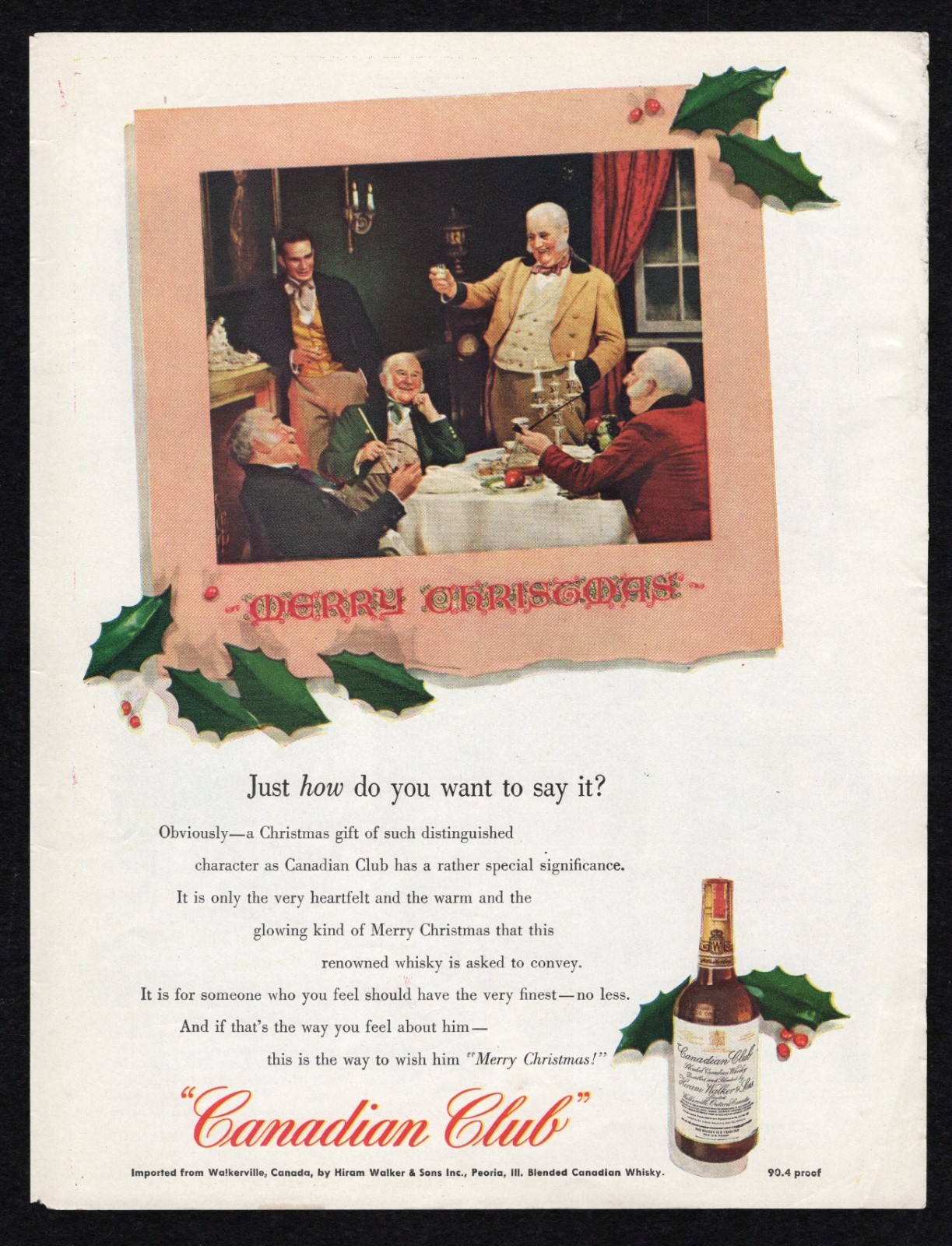 1944 Canadian Club Blended Whisky Merry Christmas Distinguish Character Print Ad