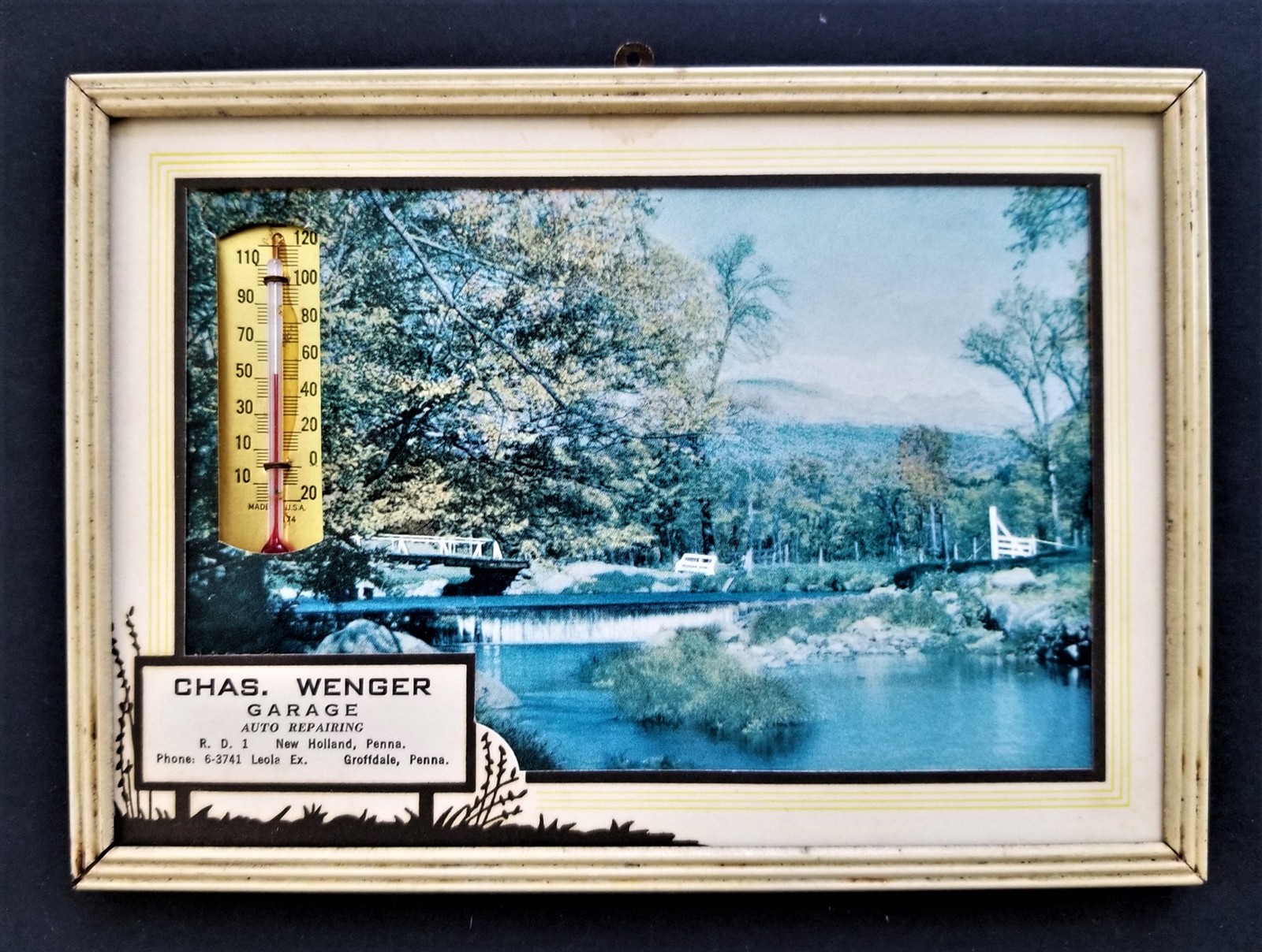 1960 vintage AD THERMOMETER groffdale new holland pa WENGER GARAGE auto repair