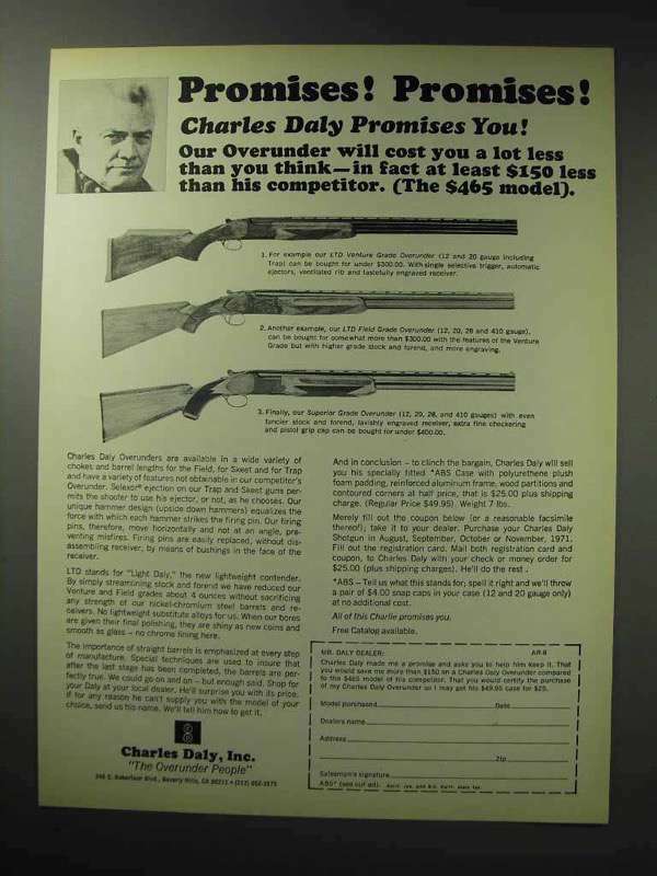 1971 Charles Daly Shotgun Ad – LTD Venture Grade +