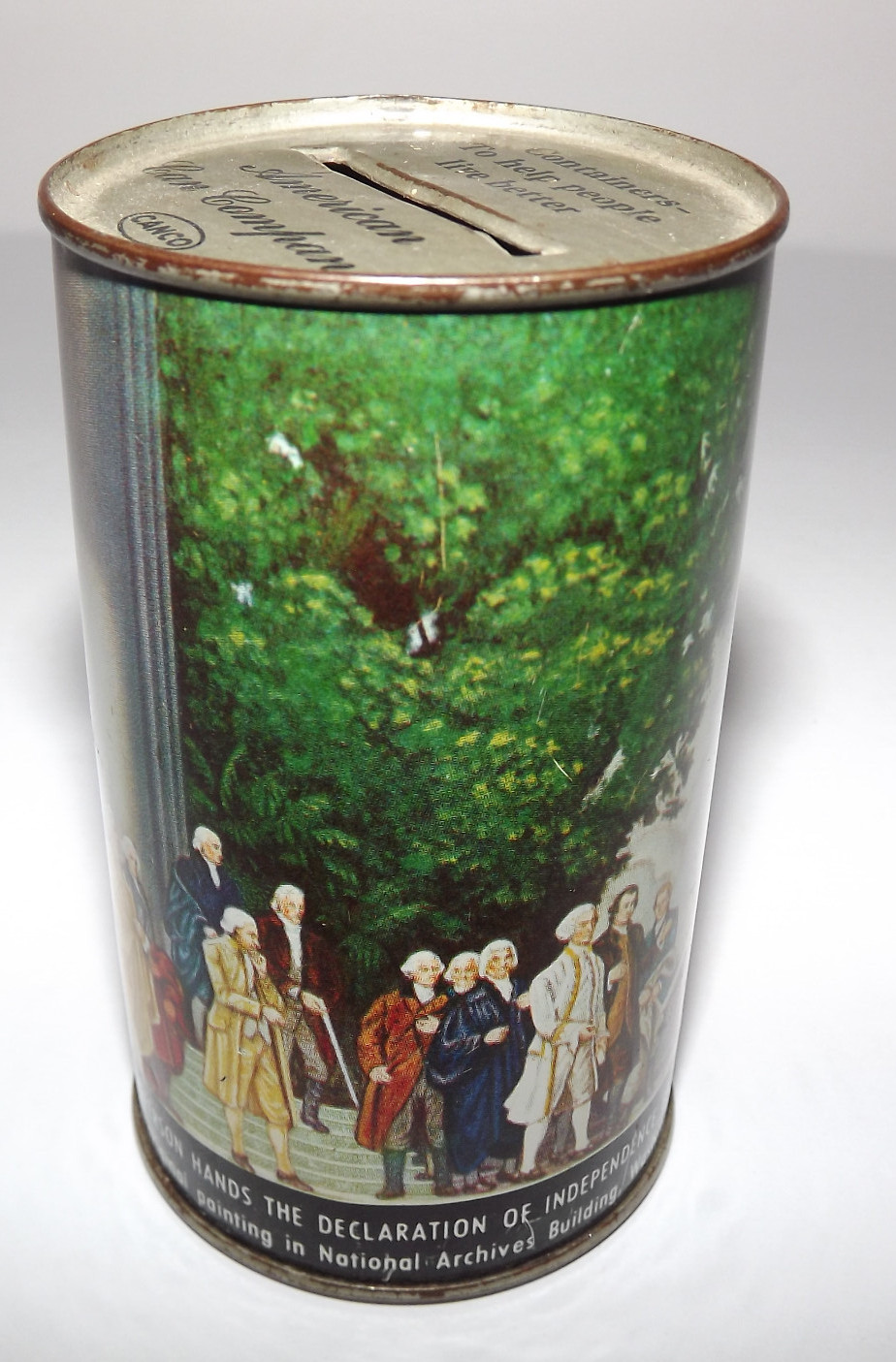 Vtg American Can Company Canco Thomas Jefferson John Hancock Independence Bank